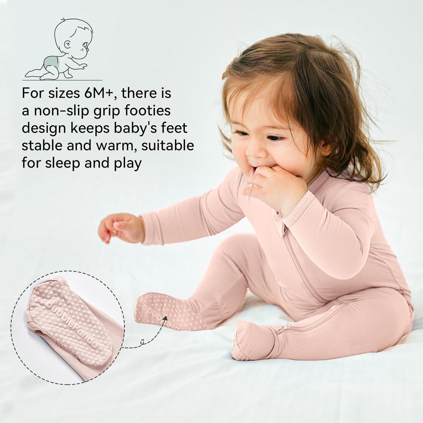 BubblePanda Rayon Made From Bamboo Baby Pajamas Baby Clothes for Boys Girls Unisex Zip-Front Non-Slip Onesie Sleeper