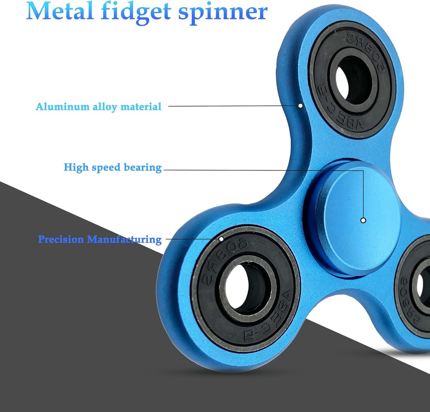 Fidget Spinners Toy Ultra Durable Stainless Steel Bearings High Speed 3-6 Min Spins Metal Material Hand Spinner ADHD Focus Anxiety Toys Stress Relief Reducer Fidget Spinner for Kids Adults Blue