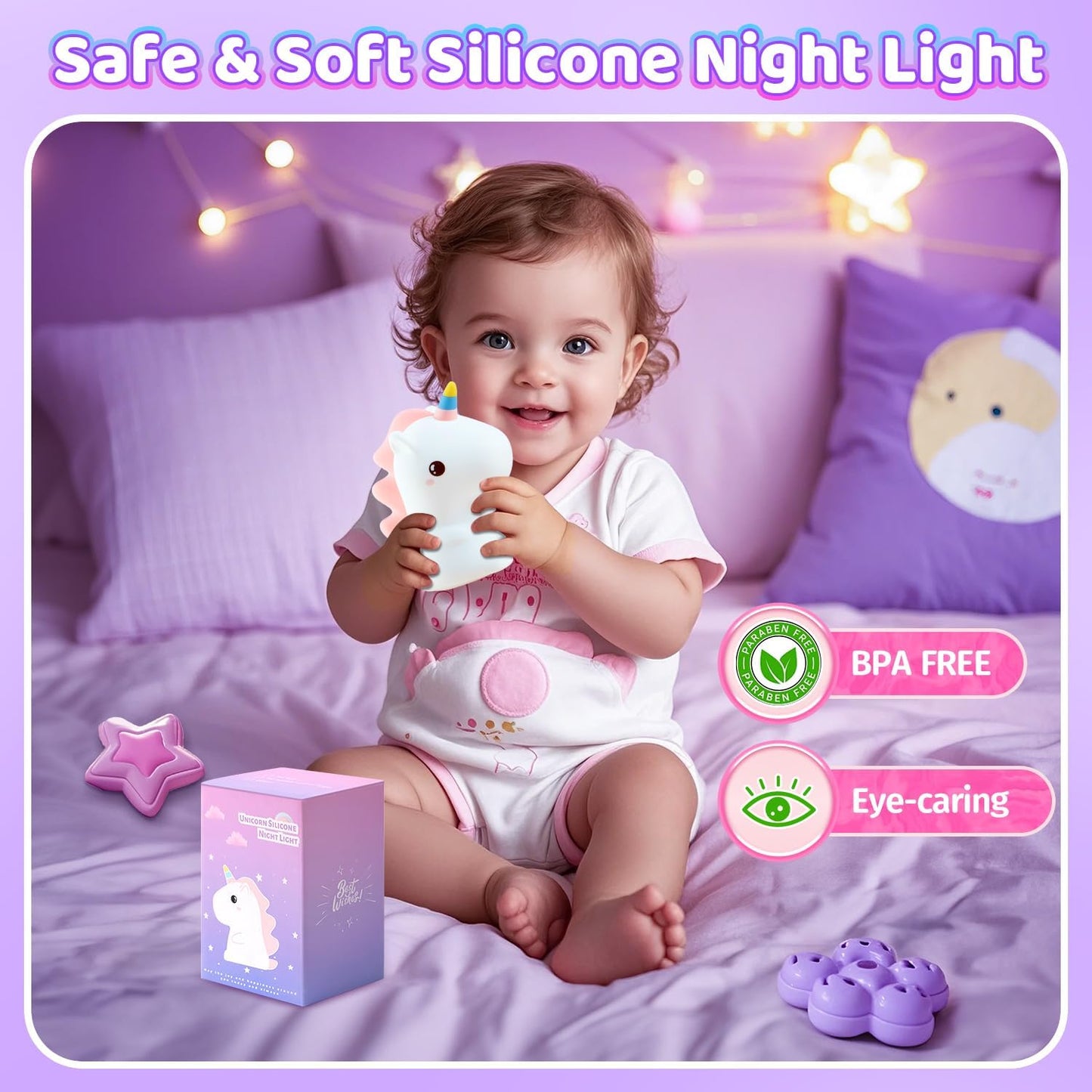 ONEFIRE Unicorn Night Light for Kids,【Cute Gifts&Remote】 16 Colors Cute Night Light,5 Lightness & Last 10H Nightlight for Kids Room,Soft Lamp