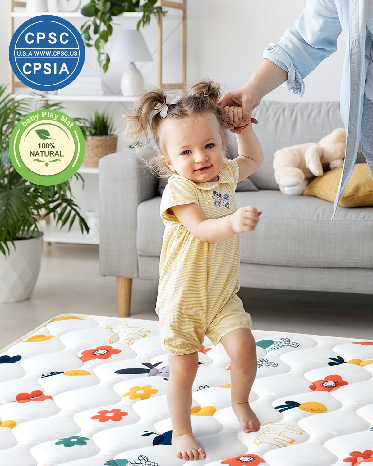 Odorless Premium Foam Baby Play Mat 71" x 59", Soft Microfiber Fabric Crawling Mat for Floor- Comfortable and Hypoallergenic, Non-Slip Cushioned Floor Playpen mat for Infants,Babies,Toddlers