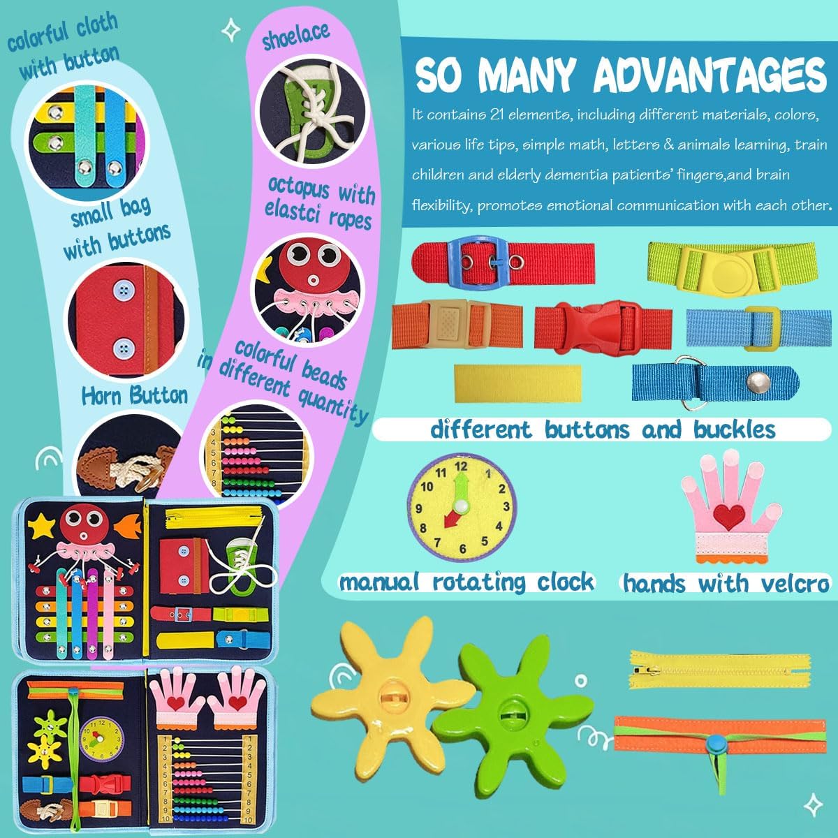 Busy Board, Fidget Blanket for Autistic Children and Adults, Sensory Blanket Montessori Toys for Toddlers, Busy Board for Preschool Educational Activities, Toy Gift for Boys and Girls