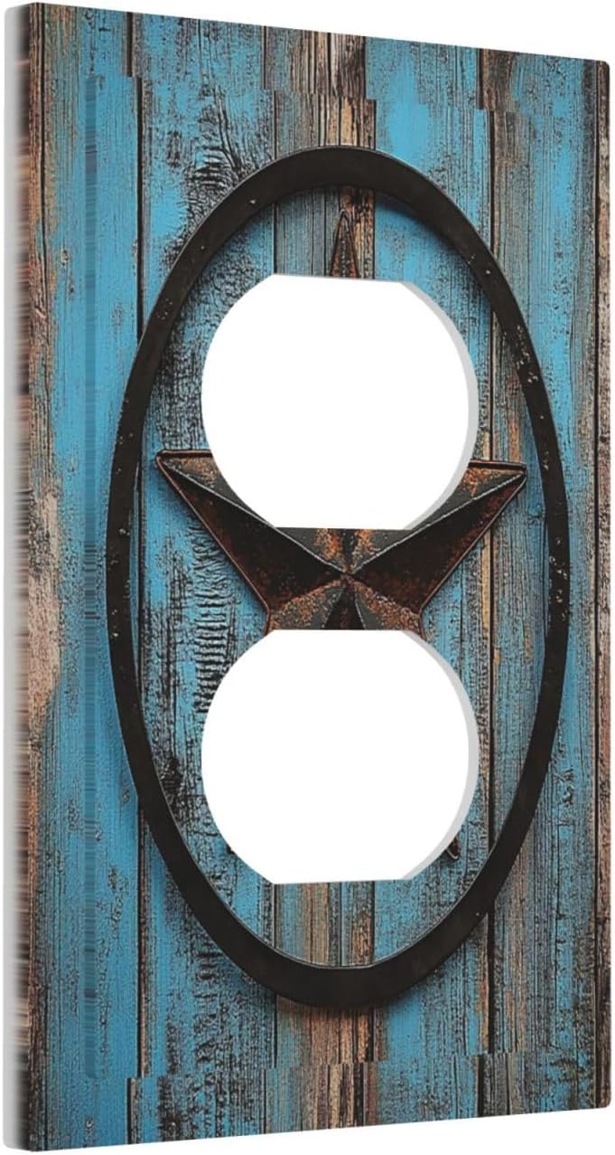 Outlet Covers Rustic Wood Country Barn Texas Star On Teal 1 Gang Duplex Light Switch Cover Decorative Switch Plates Electrical Receptacle Faceplate Wall Plate For Farmhouse Cabin