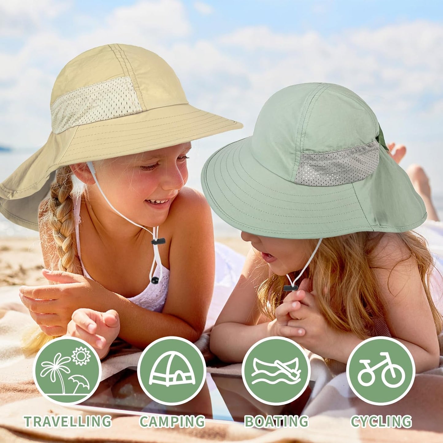 Toddler Baby Sun Hat Kids Summer UPF 50+ for Boys Girls Adjustable Beach Hats with Bucket Wide Brim Age 1-7 Years