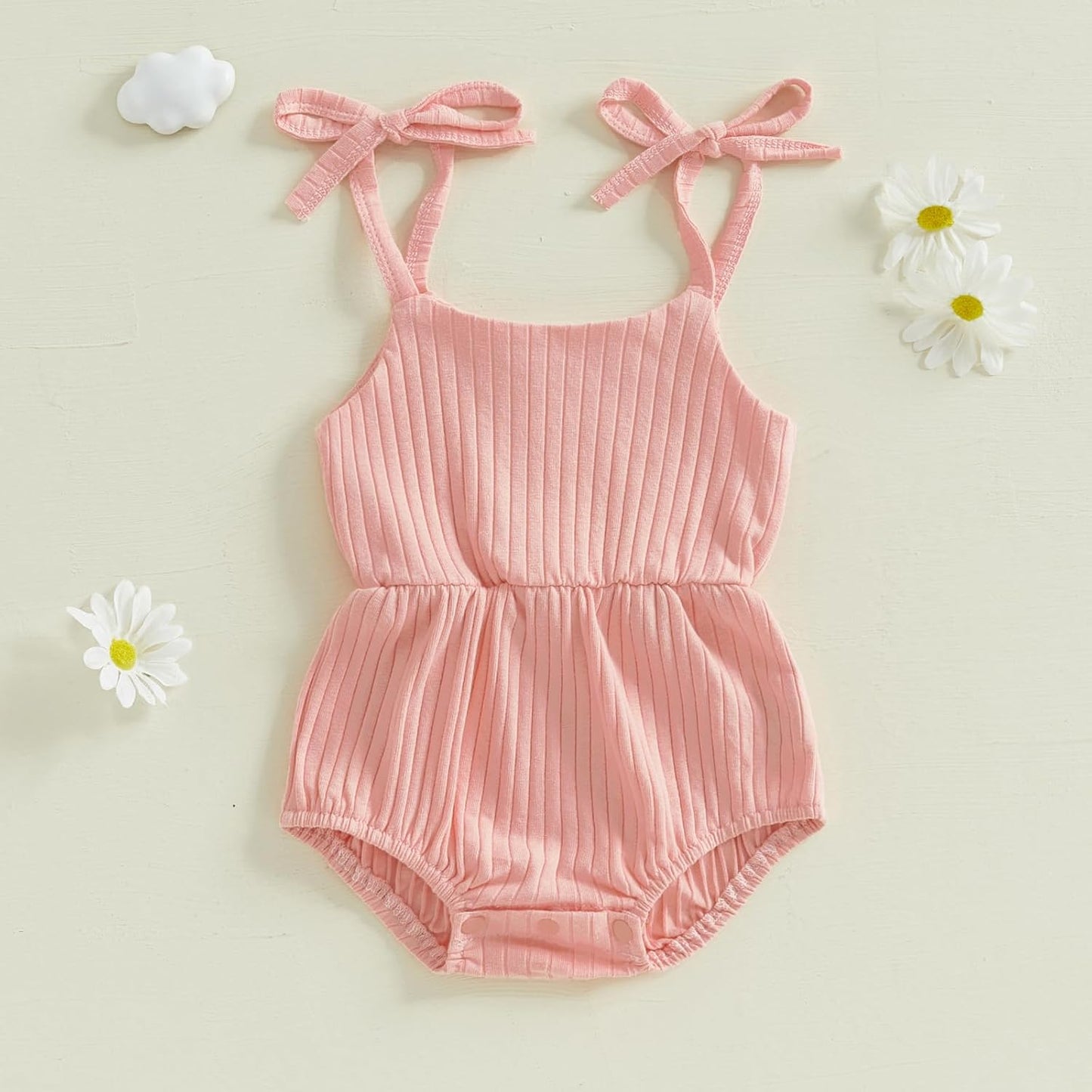 Newborn Infant Baby Girl Romper Ribbed Knit Sleeveless Spaghetti Strap One Piece Jumpsuit Bodysuit Summer Clothes