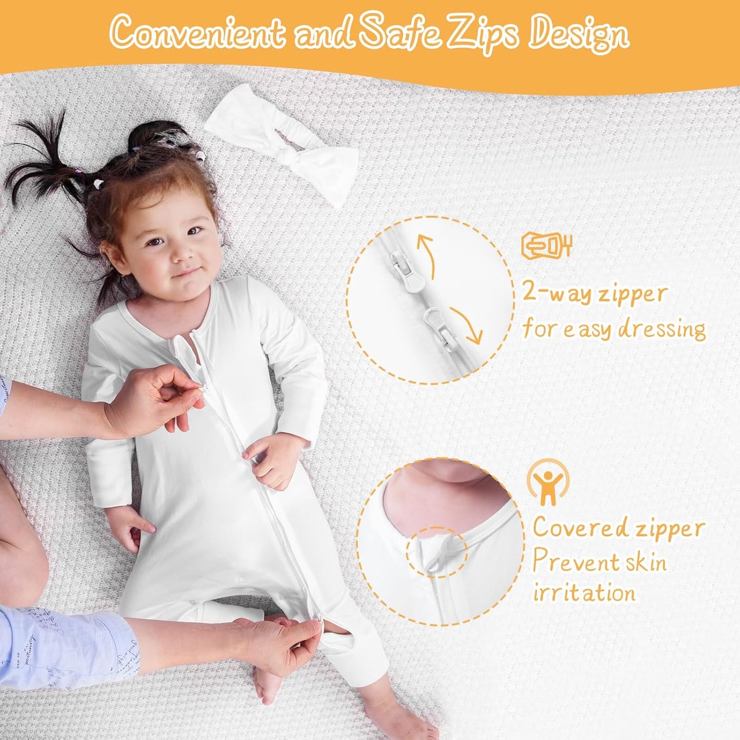 Satol Baby Girl Cotton Clothes, One-Piece Zip Front Footed, 2 Way Zipper Outfit Baby Clothes for Girls