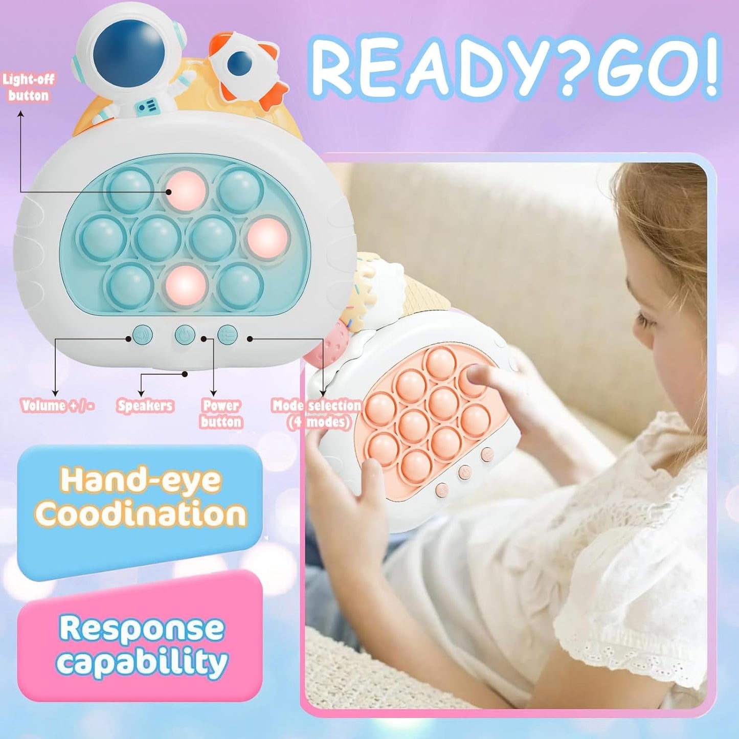 Stress Relief Toys, Decompression Breakthrough Puzzle Pop Button Gopher Handheld Game Machine, Novelty Fidget Toys Party Favor Gifts for Kids Adults (Rocket Astronaut)