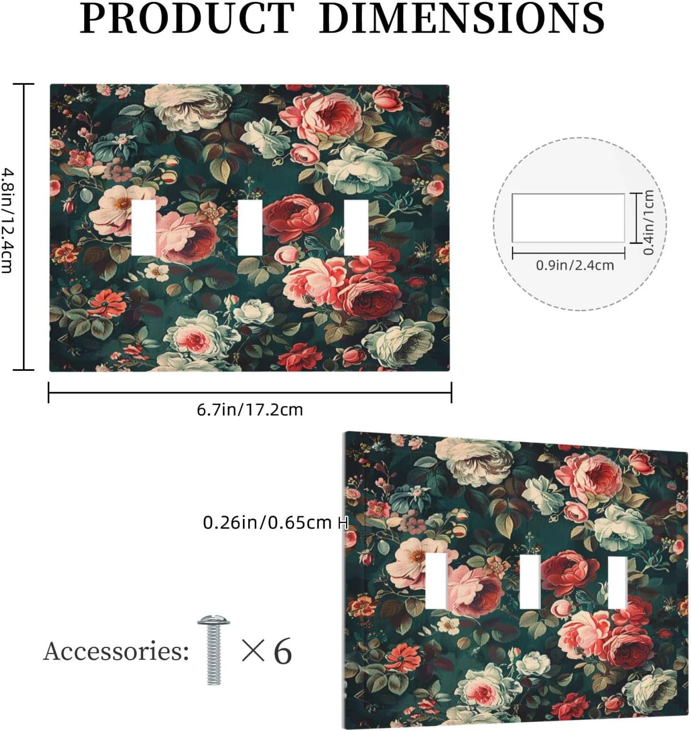 Decorative Switch Plates Baroque Vintage Peony Flower Floral 3 Gang Wall Plate Triple Toggle Light Switch Cover Faceplate Electrical Wall Panels for Bedroom Farmhouse Decor