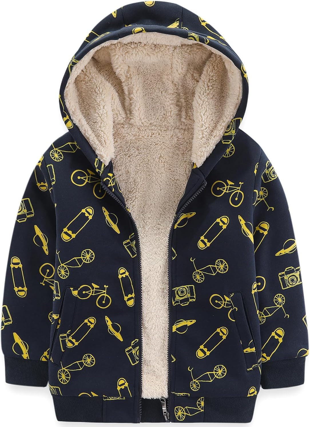 Bumeex Kids Boy's Girl's Sherpa Fleece Lined Jacket Spring Fall Winter Zip up Sweatshirt Hoodie 2-14Y(Toddler/Kid)