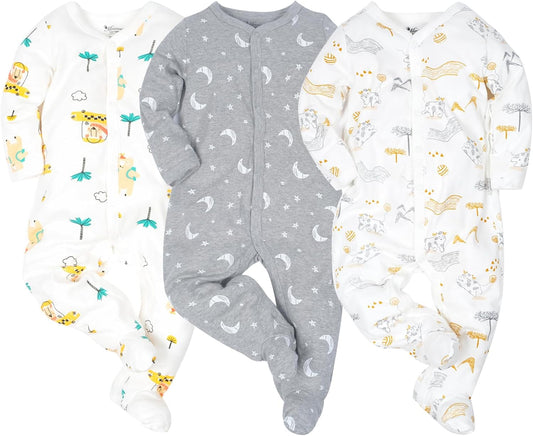 Baby Boys Girls Cotton Footies Multi Pack Long Sleeve Baby Footed One-Piece Jumpsuit Multi Pack