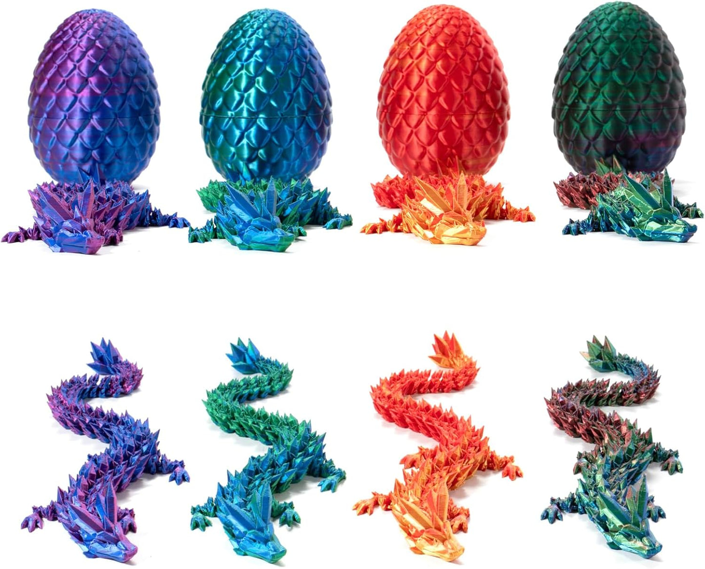 3D Printed Dragon in Egg, Full Articulated Dragon Crystal Dragon with Dragon Egg, Home Office Decor Executive Desk Toys, Adults Fidget Toys for Autism/ADHD (5-Pack/Set, 12")