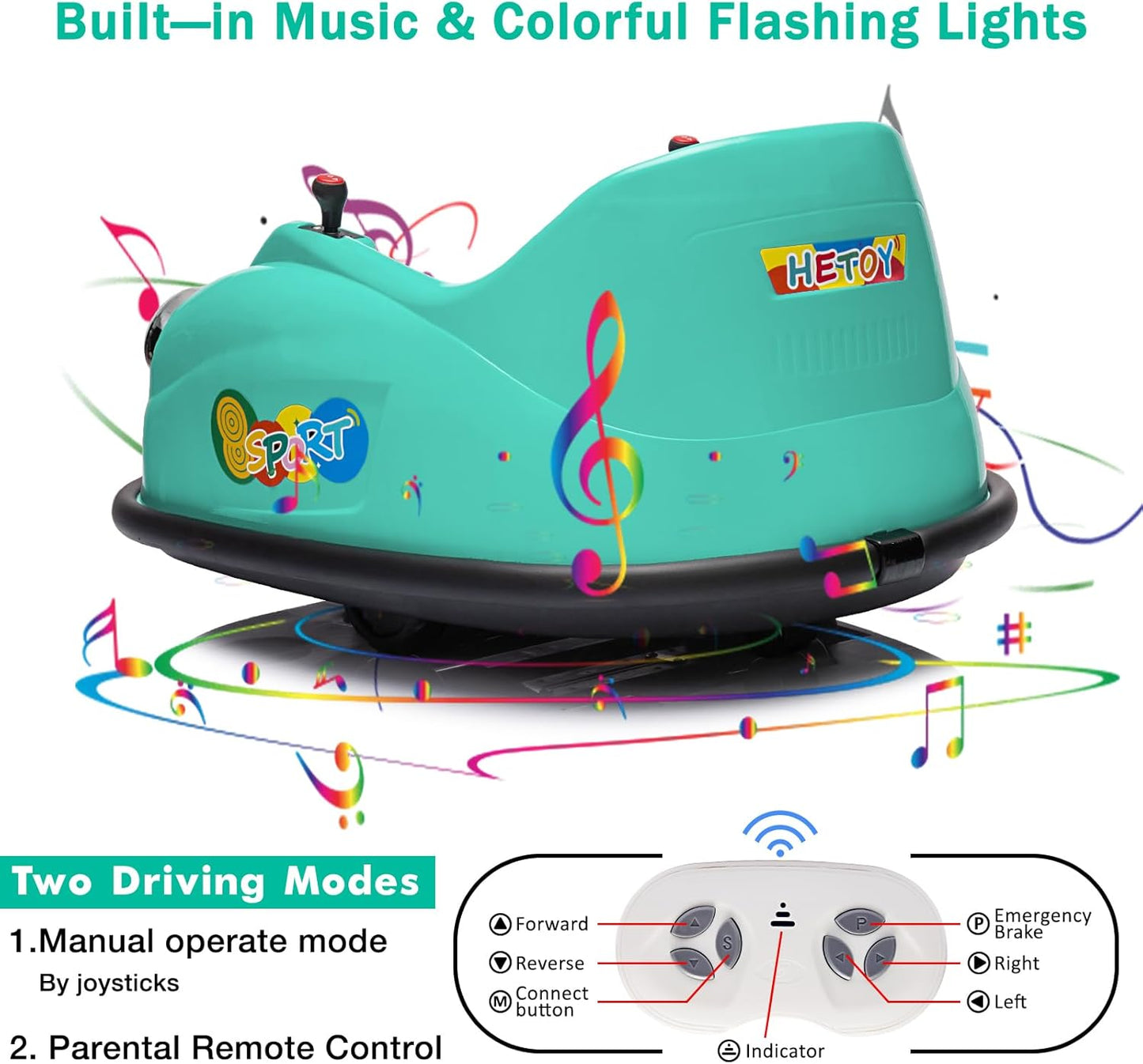 12V Bumper Car for Toddlers, Electric Toy Ride on Battery Car with Kids W/Parent Remote Control, 2-Speed, 360 Degree Spin, Music & LED Lights for Kids, Green