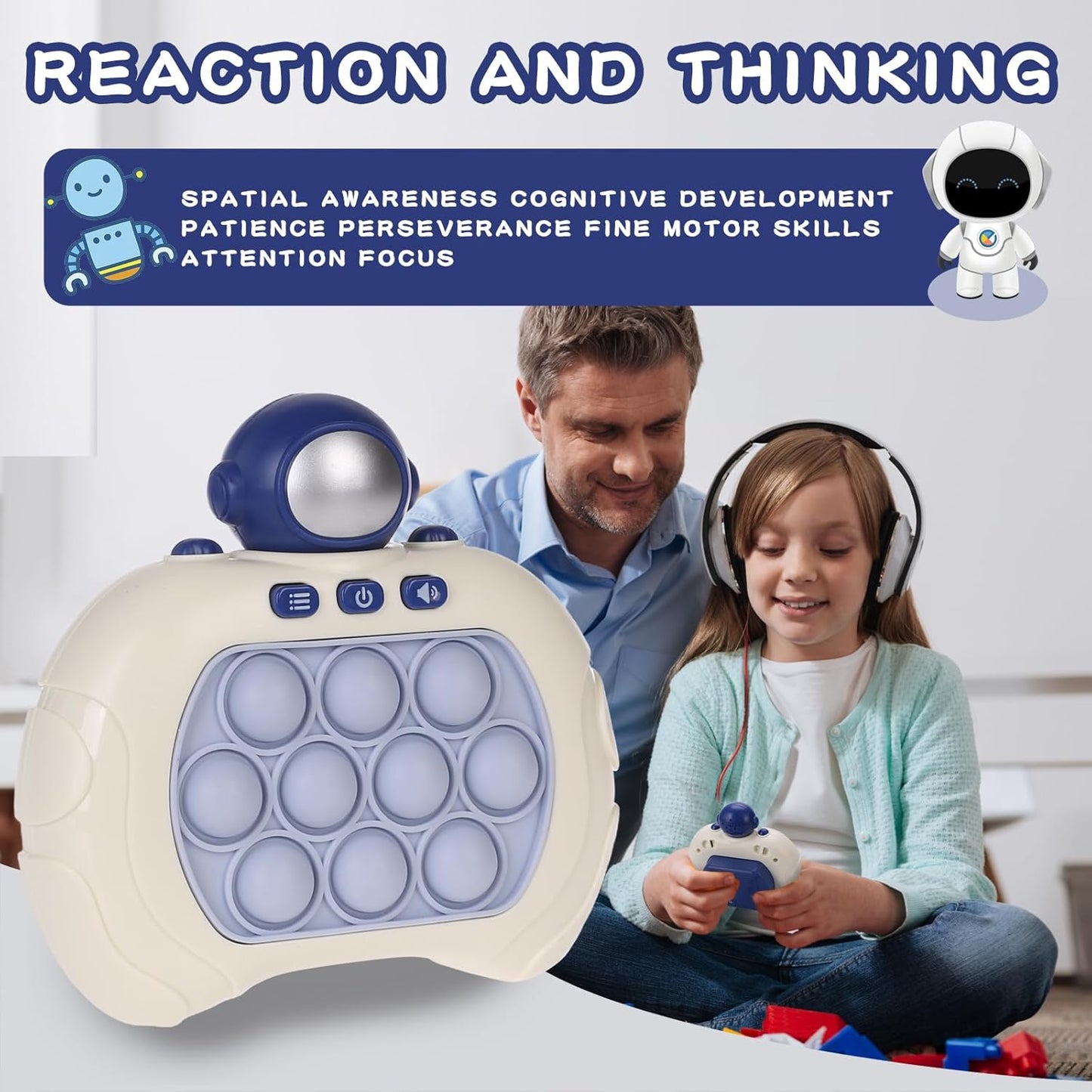 Fast Push Game Pop Fidget Toys for Kids, Fast Push Bubble Game, Quick Push Pop Game for Boys & Girls Age 3-12, Handheld Puzzle Game Sensory Toys Relaxation and Decompression (Blue Astronaut)