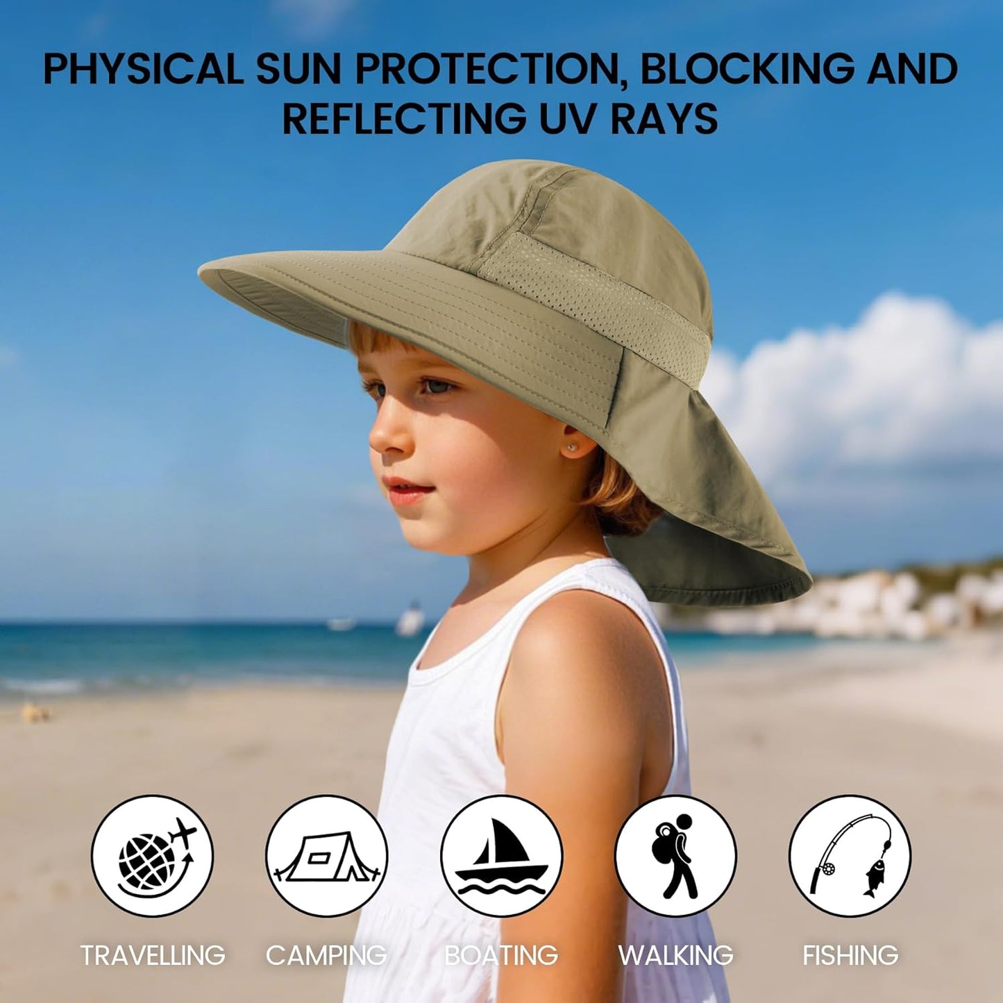 Baby Sun Hat with Neck Flap for Sun Protection Toddler Beach Hat UPF 50+ Outdoors 0-6 Years Boys Girls