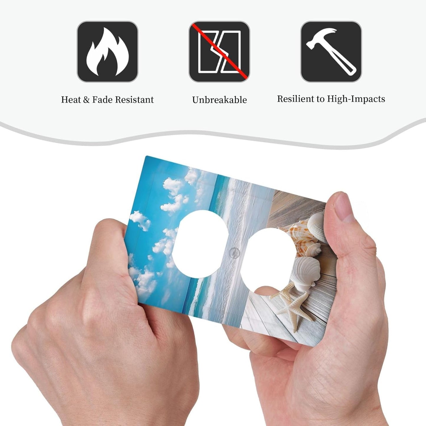 Outlet Covers Beach Waves Brown Wood Starfish Shells 1 Gang Duplex Light Switch Cover Decorative Switch Plates Electrical Receptacle Faceplate Wall Plate For Bathroom Living Room