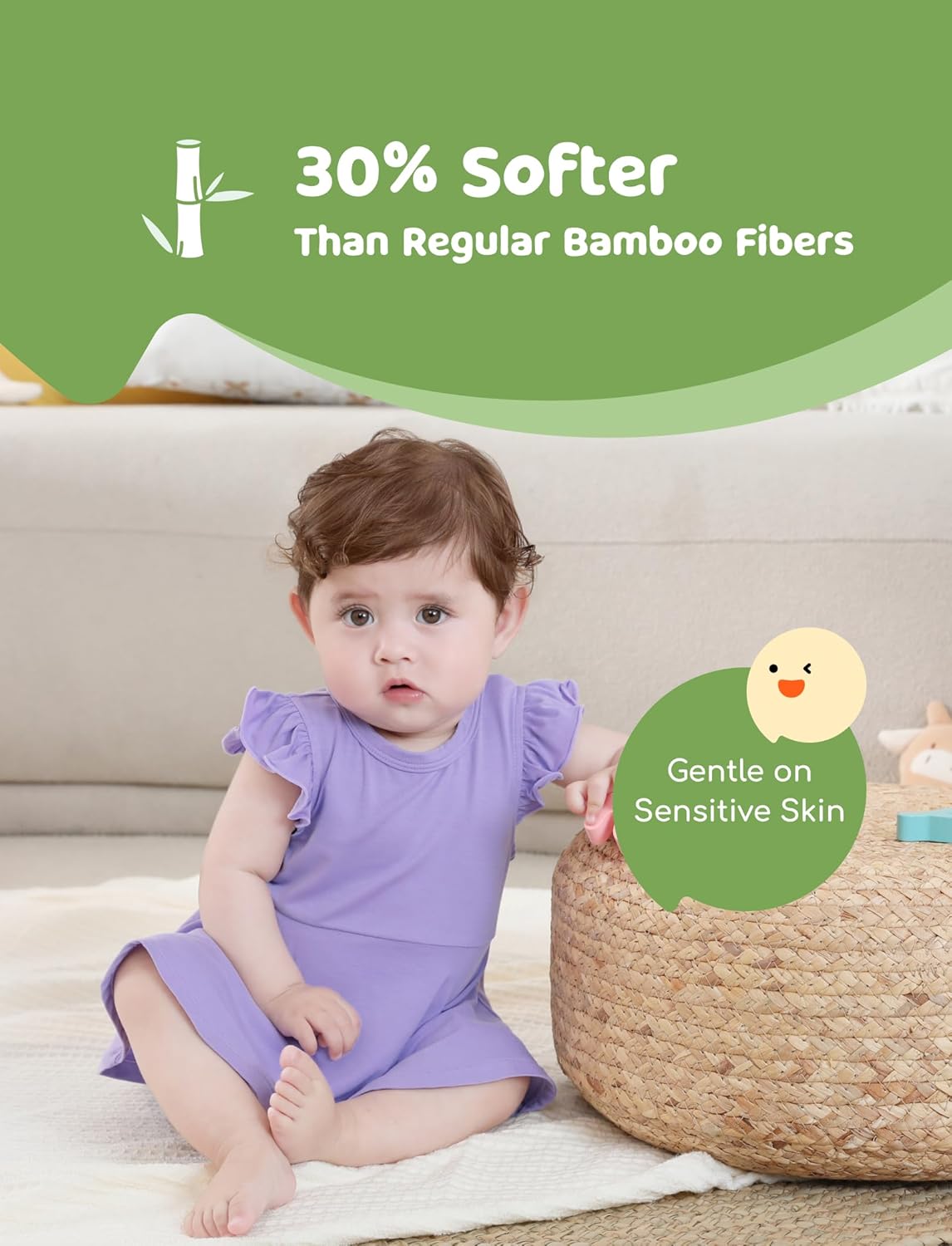 PATPAT Baby Girl Bodysuits - Soft Bamboo Viscose - Flutter Sleeves Cute Dress - Newborn Infant Summer Clothes - 3 Pack