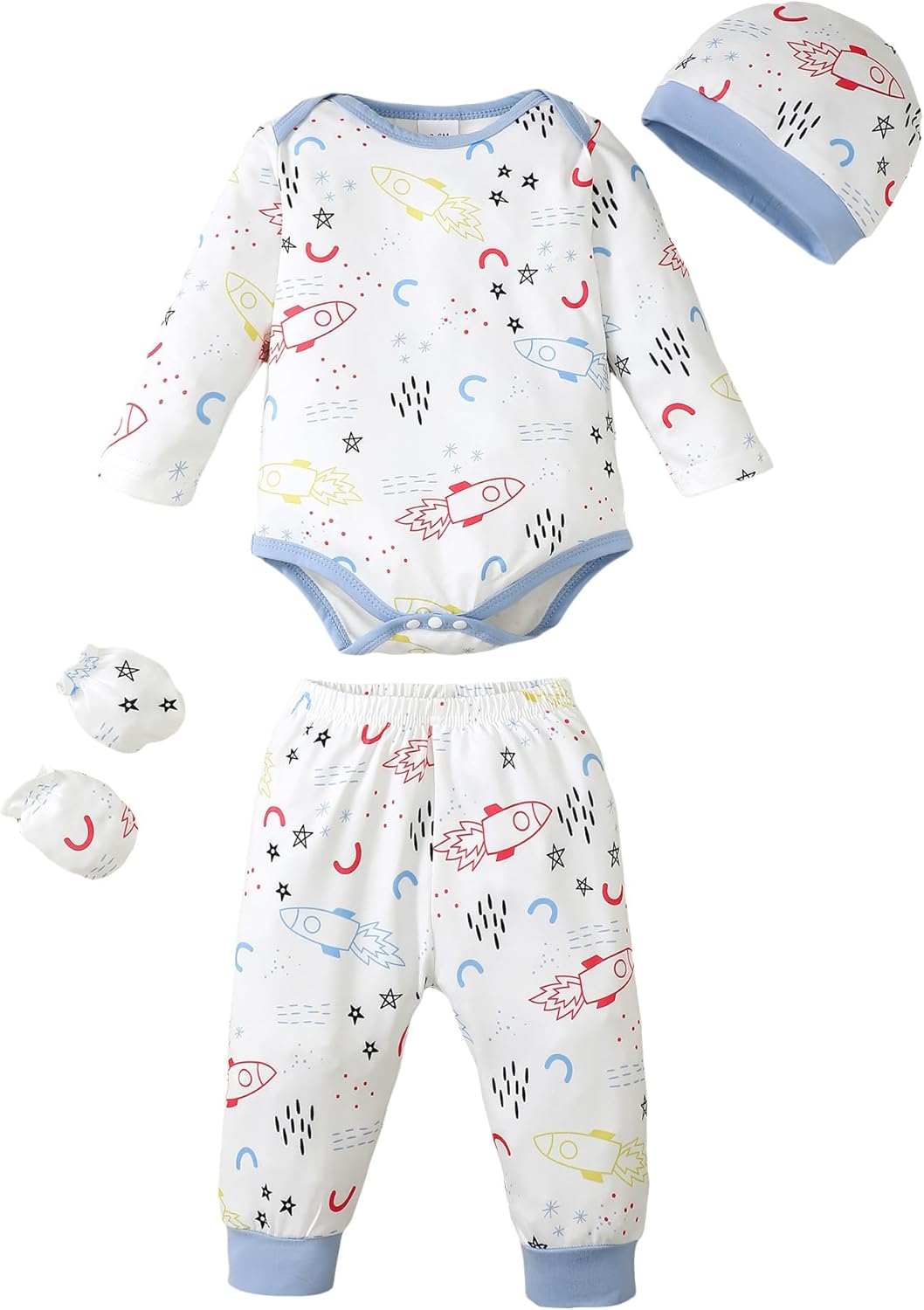 NZRVAWS Newborn Baby Boy Girl Clothes Unisex Infant Romper Pants Set Hat 4-Pack Outfits 0-12 Months 16 Pieces Toddler