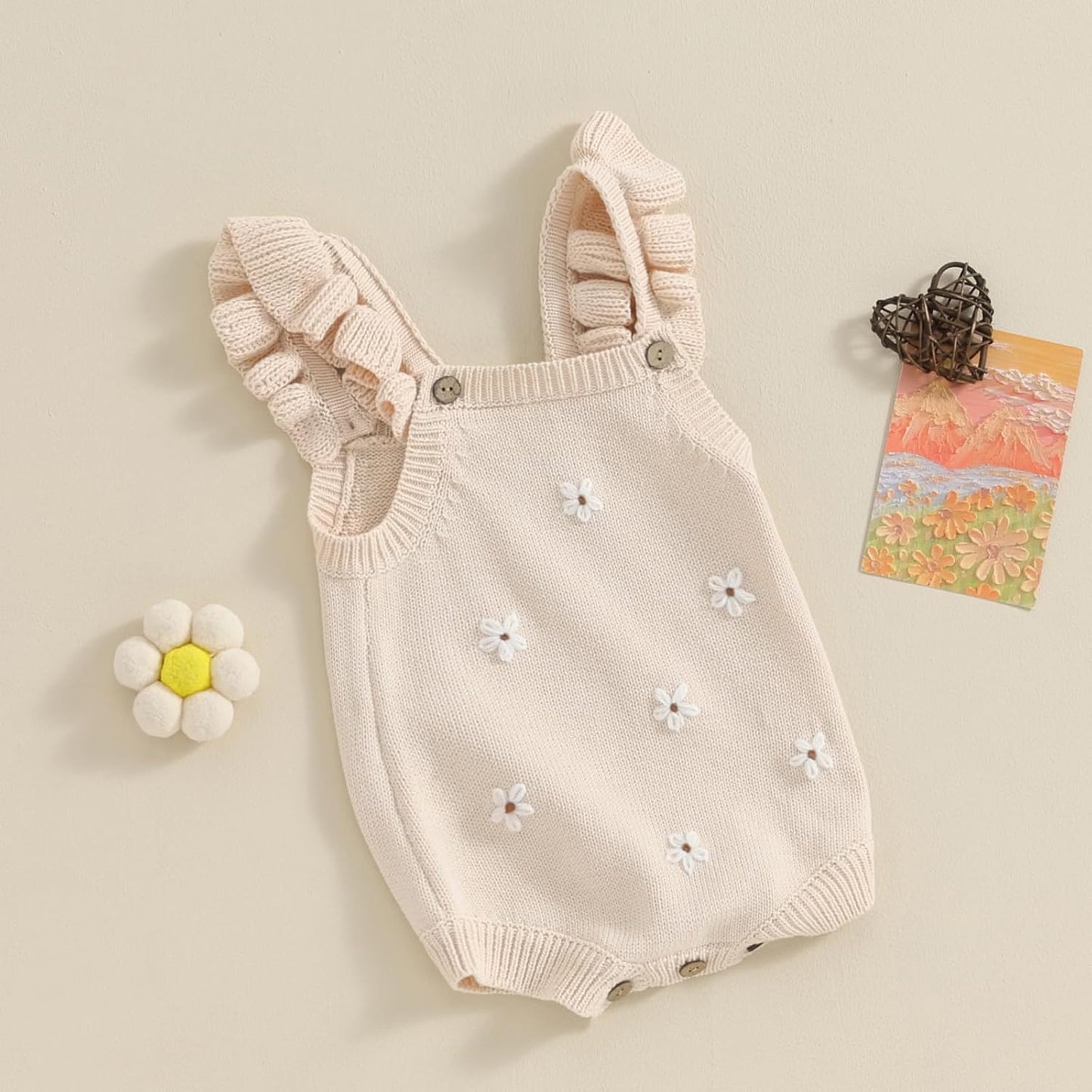 BULINGNA Newborn Infant Baby Girl Summer Romper Sleeveless Floral Knitted Bodysuit One Piece Jumpsuit Baby Girl Overalls