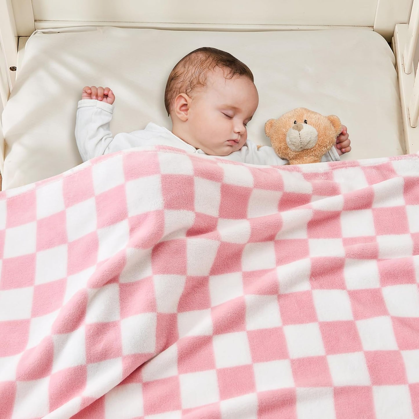 Yurhap Checkered Baby Blanket for Girls Pink Fleece Baby Blankets for Girls Boys, Warmer Comfort Lightweight Bed Blanket for Toddlers Infants or Newborn, 30''x40'', Pink