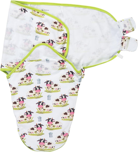 LollyBanks Baby Swaddles, 100% Organic Cotton Swaddle for Newborns Boys and Girls, 3-6 Months Swaddle Sacks with Easy Change Zipper, Baby Registry (Cow Print)