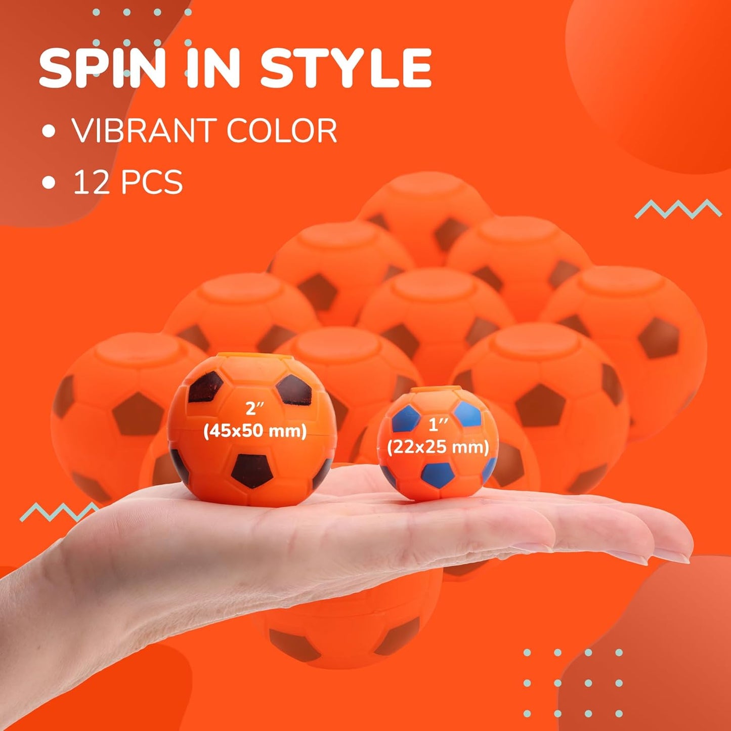 Entervending Fidget Spinners - 2 Inch Stress Balls - 12 Pcs Soccer Party Favors - Orange Mini Fidget Spinners - Classroom Prizes - Fidget Spinners for Kids - Easter Basket Stuffers