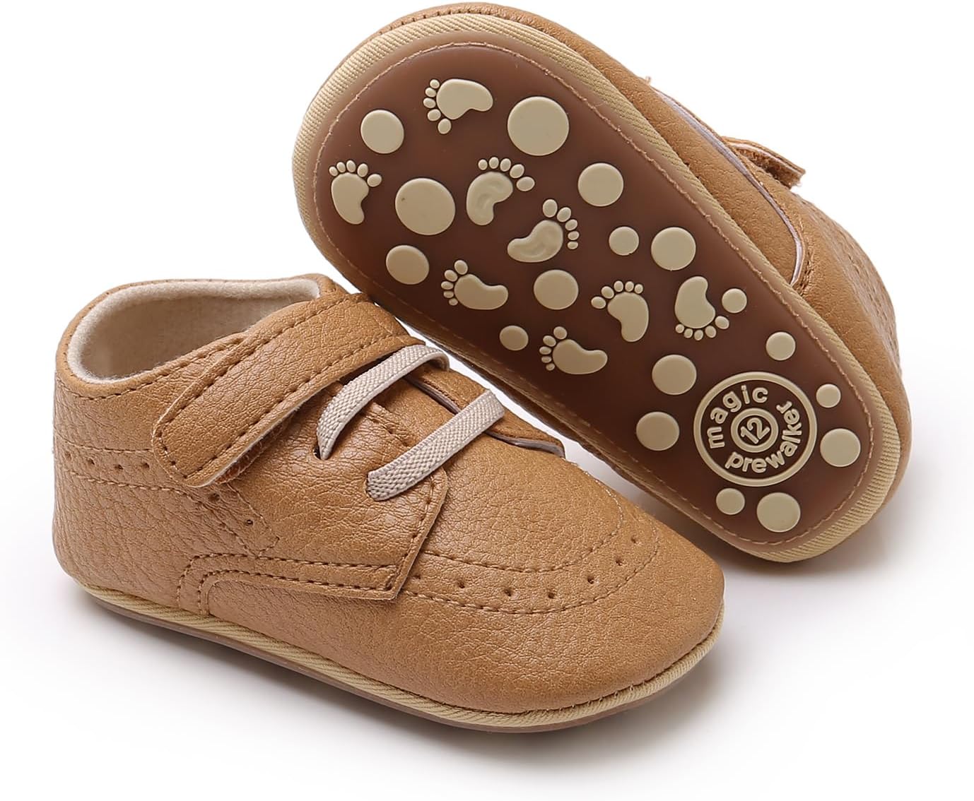 SOFMUO Baby Boys Girls High Top Ankle PU Leather Sneakers Soft Rubber Sole Infant Moccasins Newborn Oxford Loafers Anti-Slip Toddler Wedding Uniform Dress Shoes