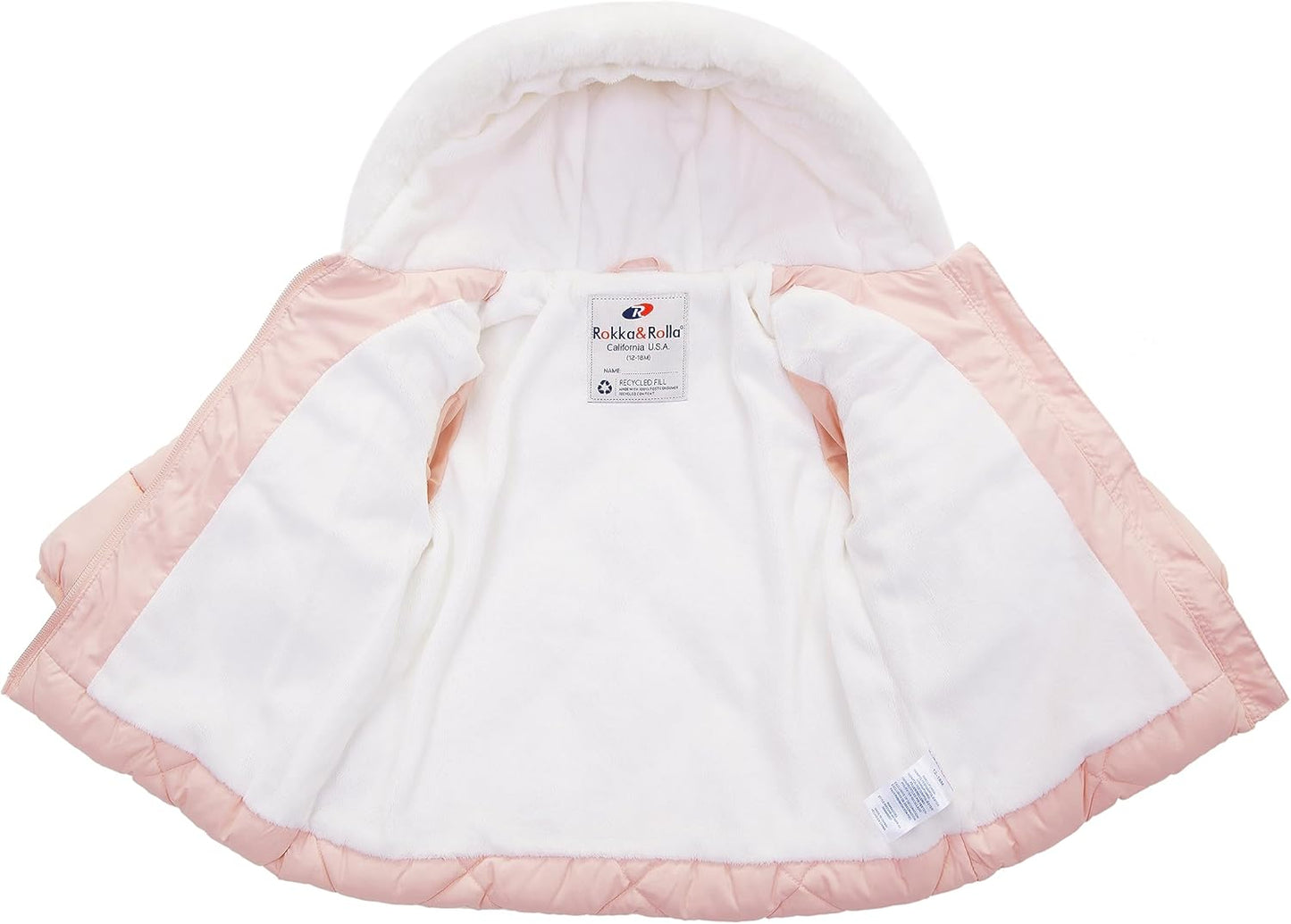 Rokka&Rolla Baby Girls' Water-Resistant Puffer Jacket Hooded Winter Coat with Soft Mini Fur Lining for Newborn Infant Toddler