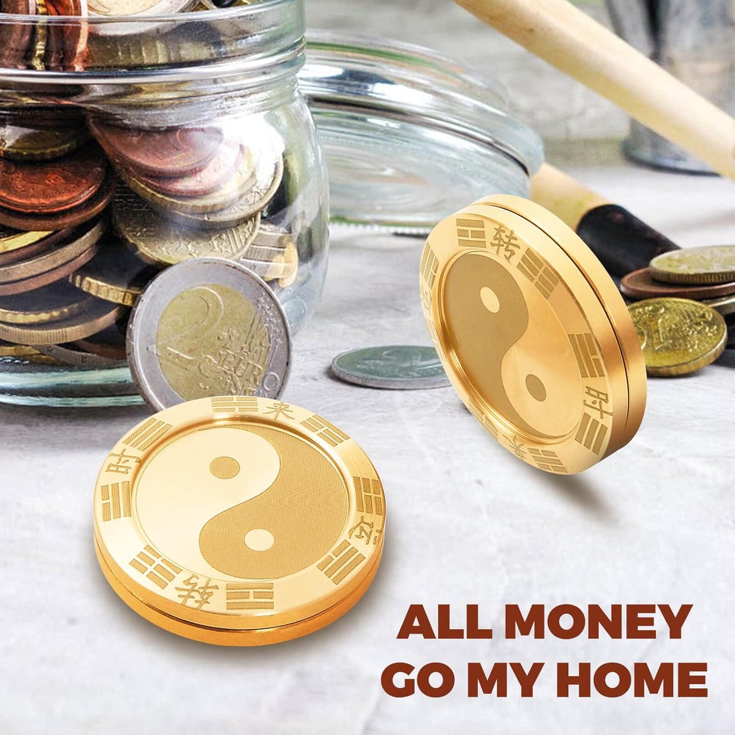 Metal Fidget Slider Coin Toys, Metal Lucky Coin Tai Chi Spinner Slider EDC Toys for Adults, Magnetic Fidget Desk Toys,Clicker HapticToys, Every Dog Has His Day Bring Money Make a Fortune