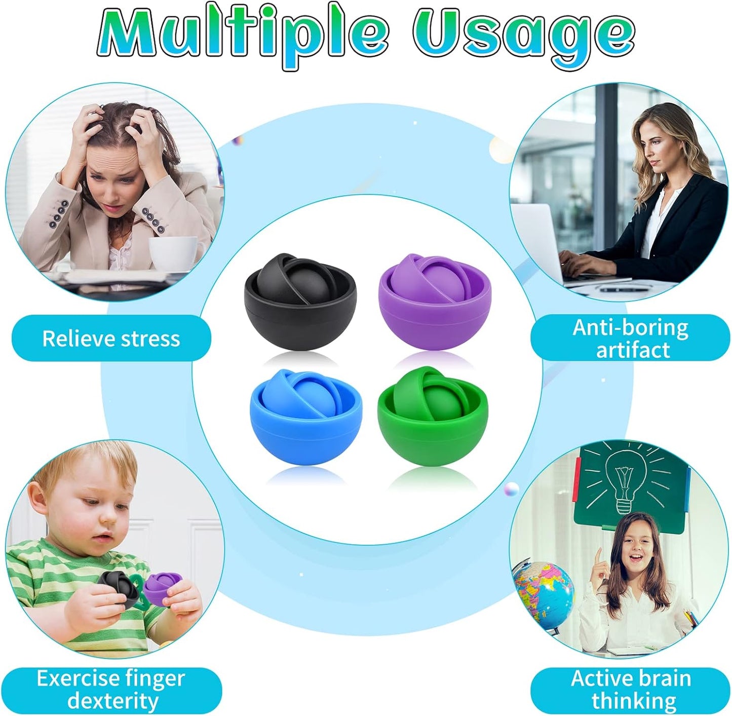 Fidget Toy for Adults, Fidget Gyro Toys, Gift Ideas Fidgets Gifts for Boys Girls Teens Kids, ADHD Autism Stress Relief Finger Toy Hand Fidget Spinner (4PC)