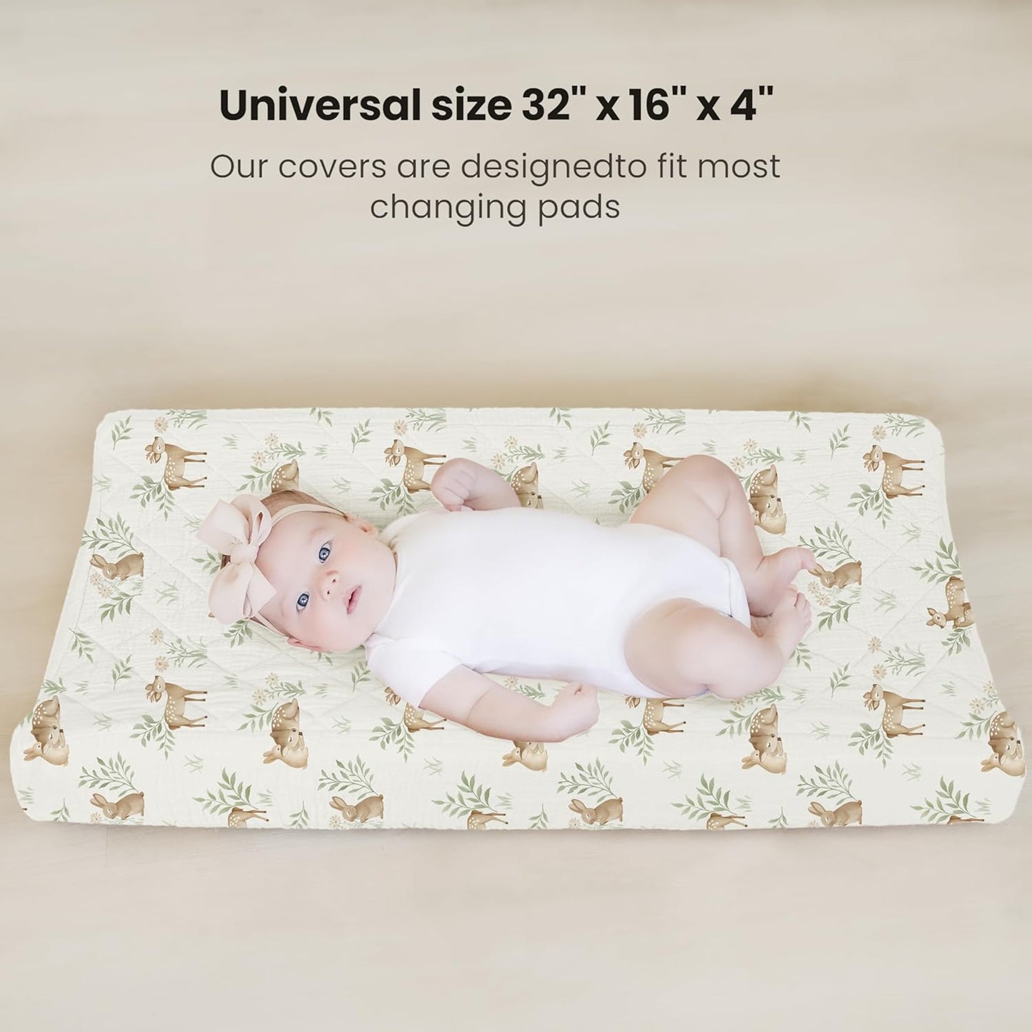 Konssy Waterproof Muslin Changing Pad Cover 2 Pack, Quilted Cotton Fitted Diaper Changing Table Cover, Soft Changing Pad Sheets for Girls Boys (Woodland, Sage)