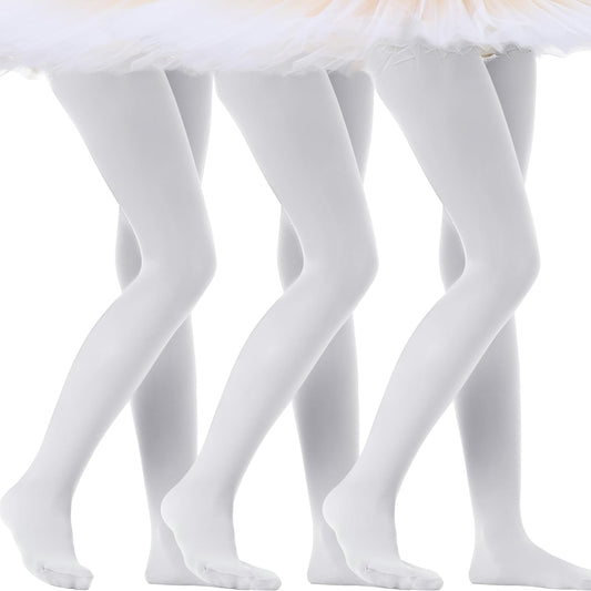 Citystl Ballet Tights for Girls - 3 Pairs, Multiple Colors, Cotton School Dress Tights
