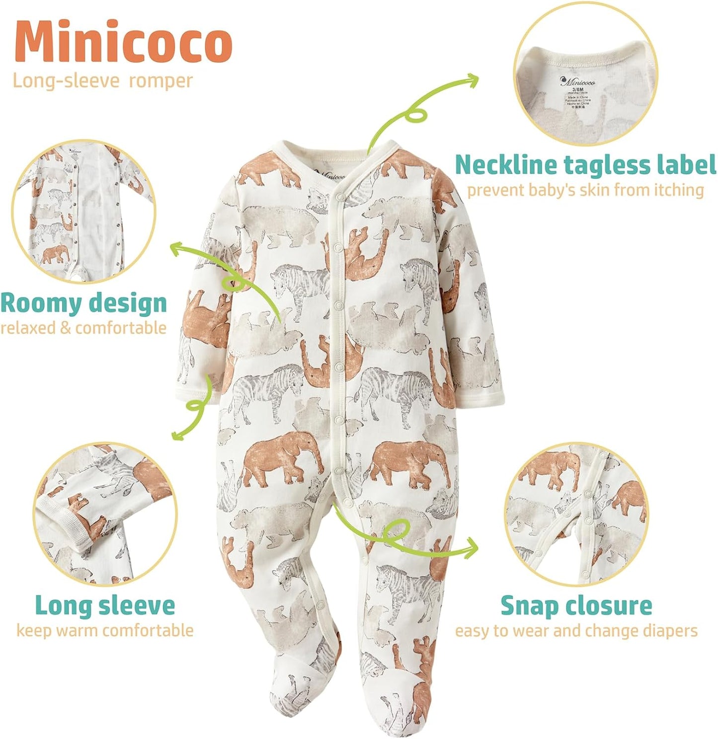 Baby Boys Girls Cotton Footies Multi Pack Long Sleeve Baby Footed One-Piece Jumpsuit Multi Pack