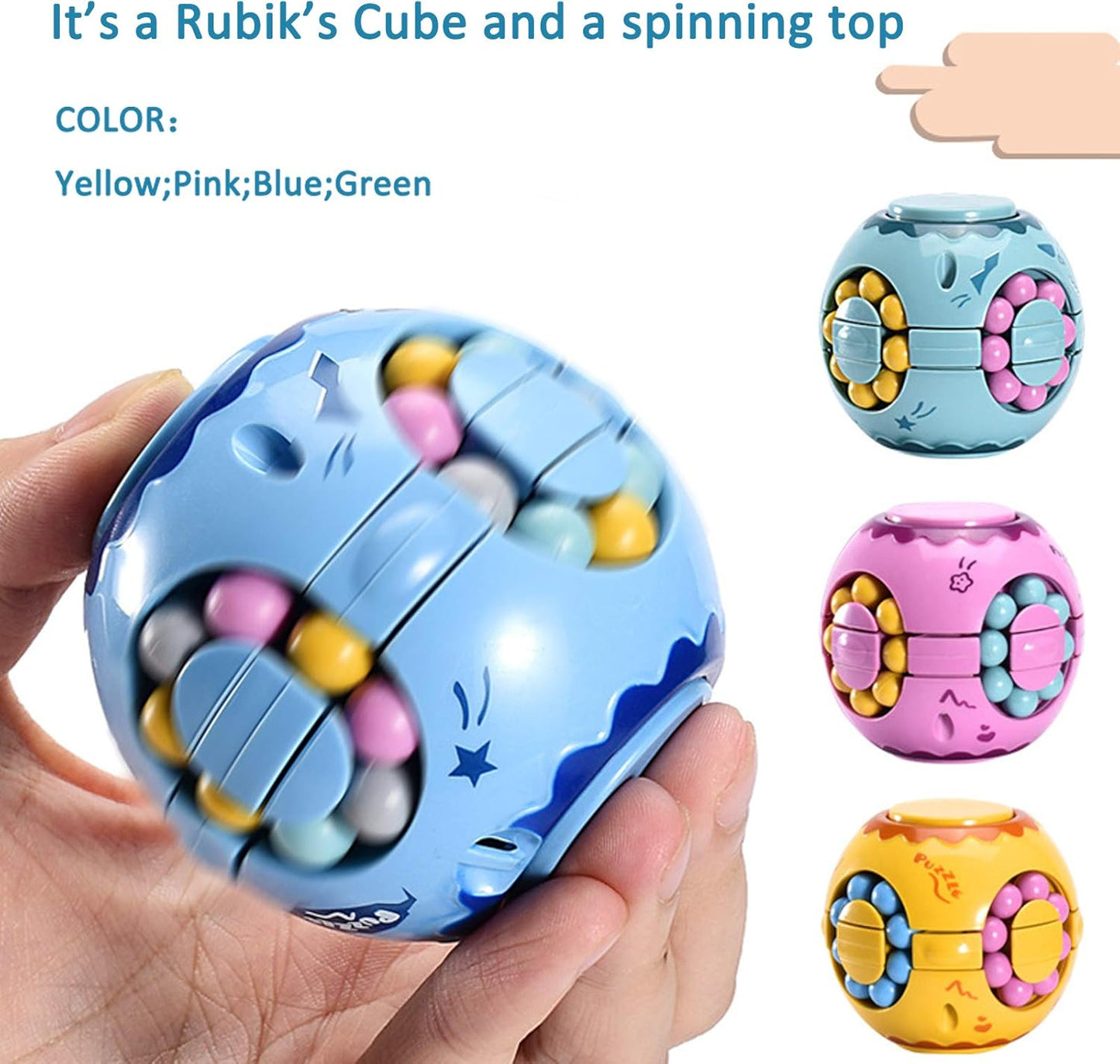 Rotating Magic Bean Cube Spinner Fidget Toy,Stress Relief Fidget Puzzles for Adults Kids,Anxiety Relief Learning & Education Toys,Puzzle Toys for Unisex-Children(Pink)