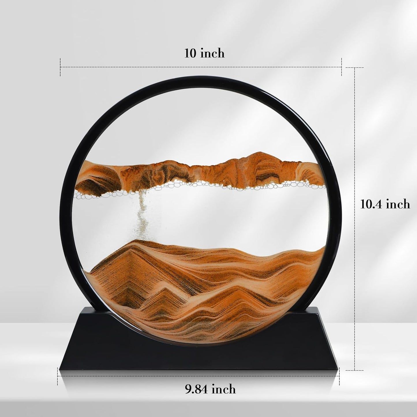 KPNUWN Moving Sand Art Liquid Motion, 3D Deep Sea Sandscape Color Quicksand Decor, Round Glass Moving Sand Art Picture Relaxing Desktop Home Office Work Decor (12 inch-Orange)