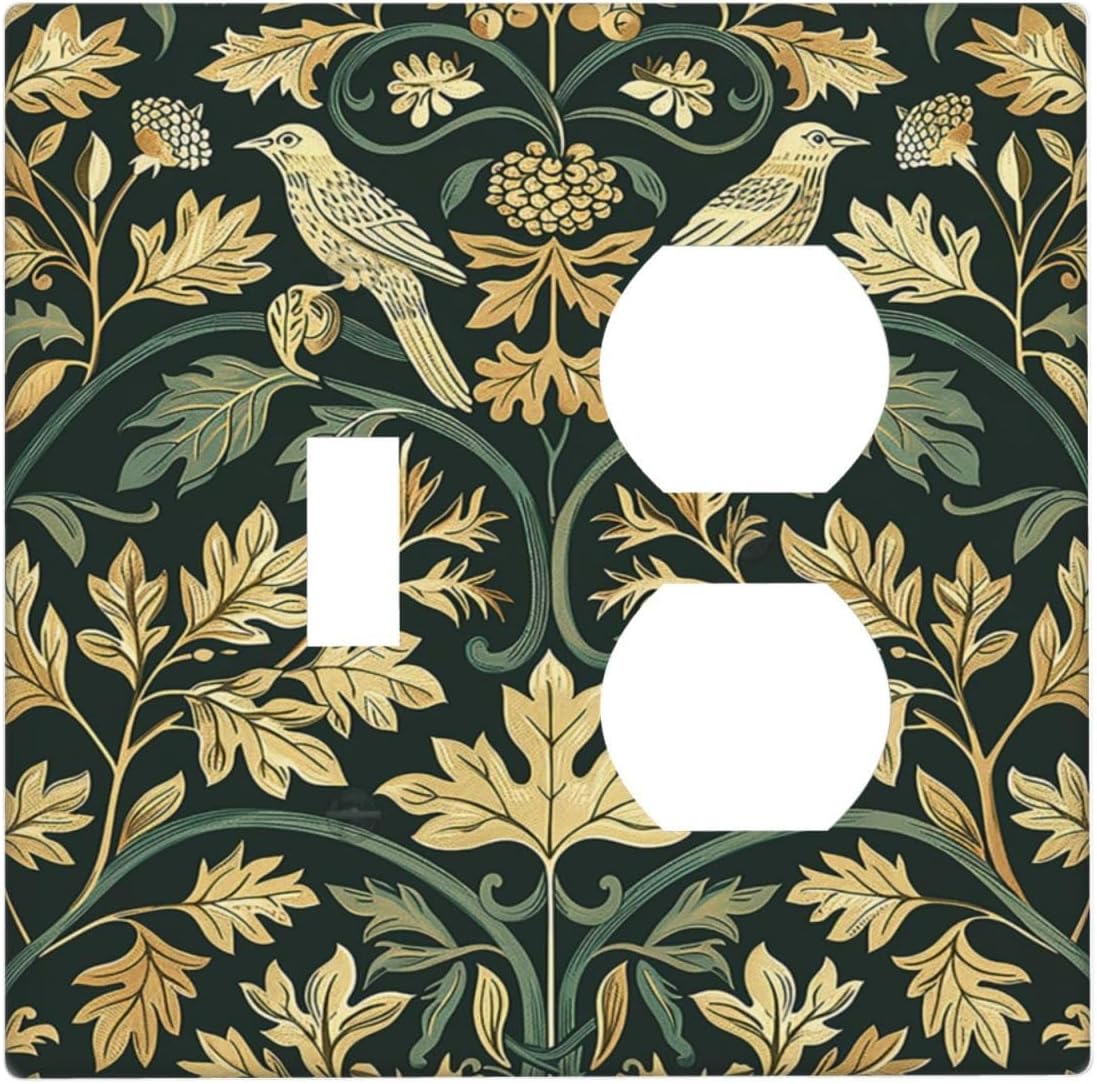 Wallplates William Morris Vintage Botanical Birds Golden Green Leaves 1 Toggle 1 Duplex Switch Plate Electrical GFCI Faceplate Decorative Light Switch Covers for Bedroom Home Decor