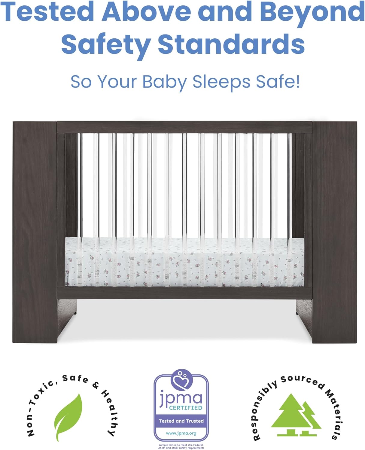 Delta Children Aerin Crib 6-Piece Baby Nursery Furniture Set–Includes: Convertible Crib, 6 Drawer Dresser, Changing Top, Crib Mattress, Sheets & Changing Pad, Rustic Grey