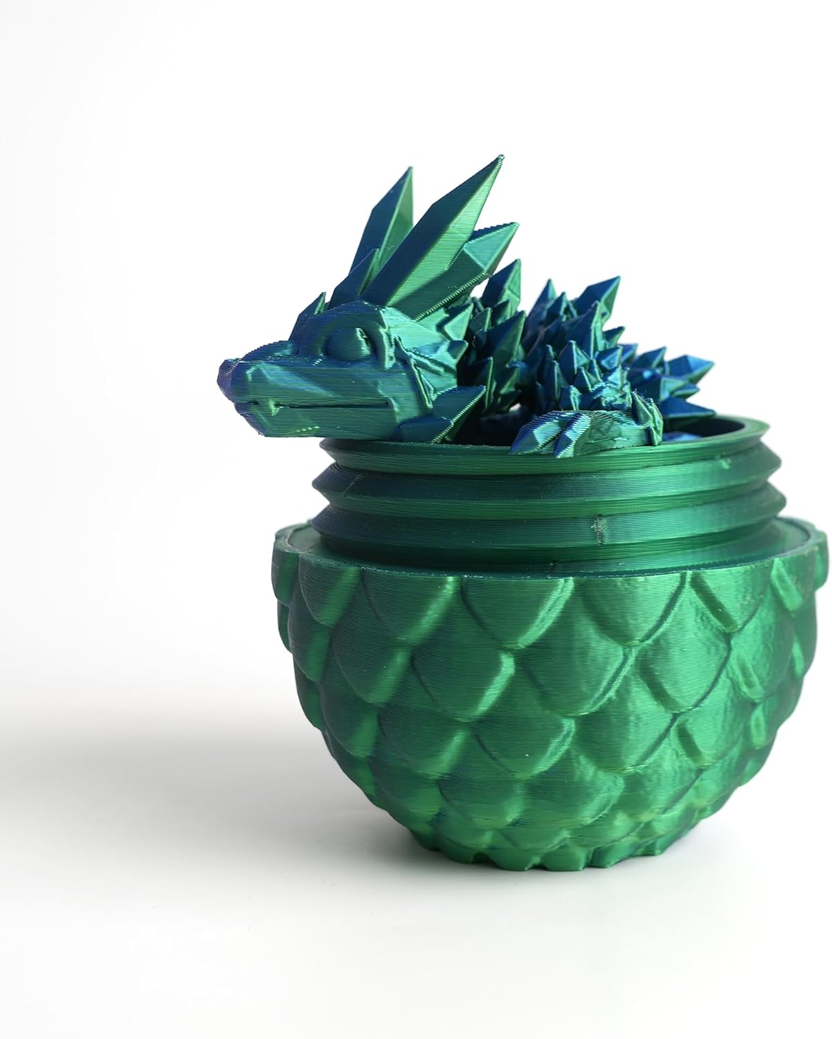 Dragon Egg - Small Surprise Egg with 8” Pearly Sheen Dragon Inside, 3D Printed Gift, Articulated Dragon Toy for Birthday, Home Decor (8” Green+Blue Dragon)