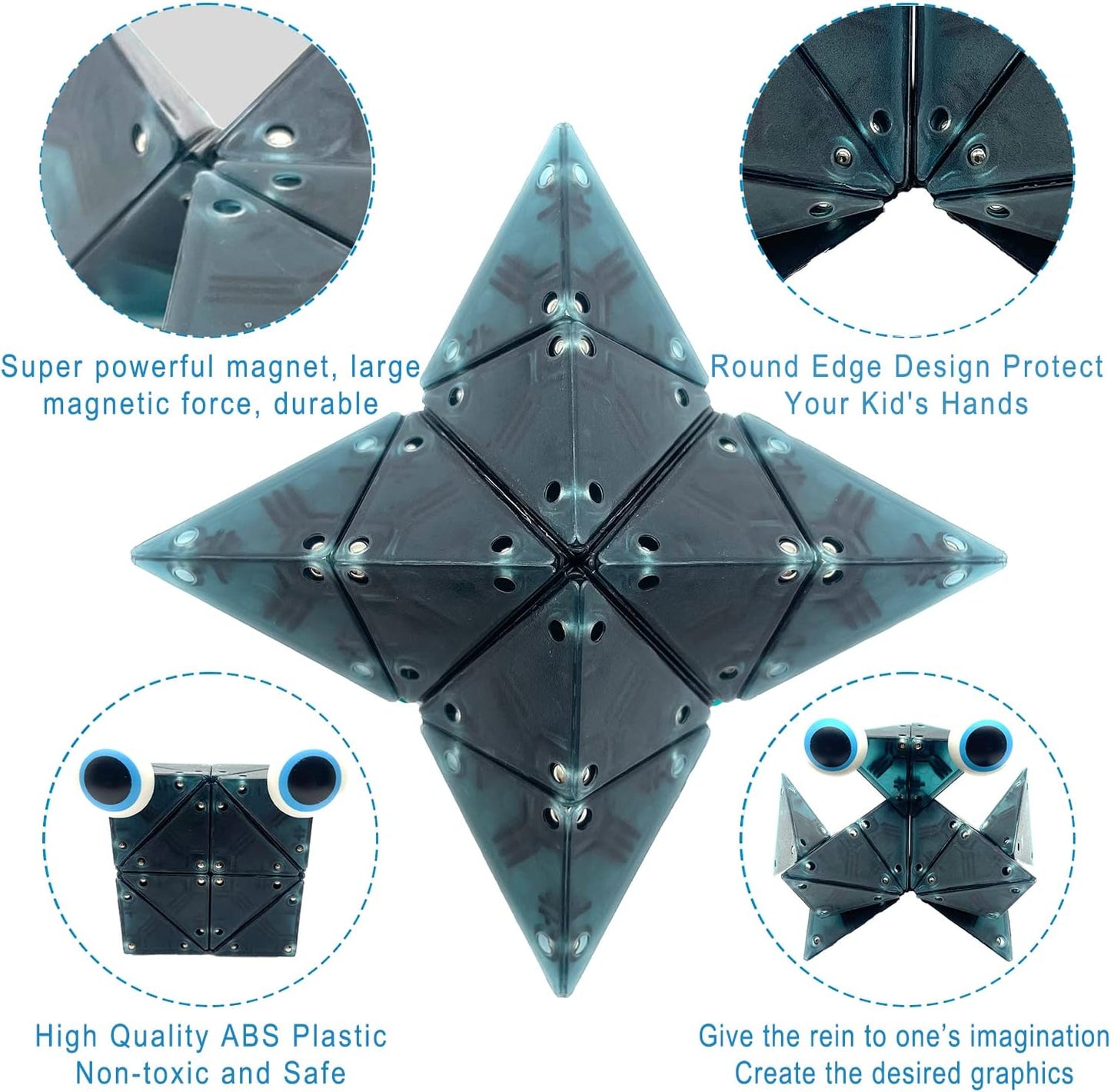 Magnetic Fidget Toys Desk Decor for Stress Relief, 22 Pcs Triangle Puzzle Magnet Fidget Balls Building Blocks for Teens & Adults, Girls, Boys (Dark Blue)