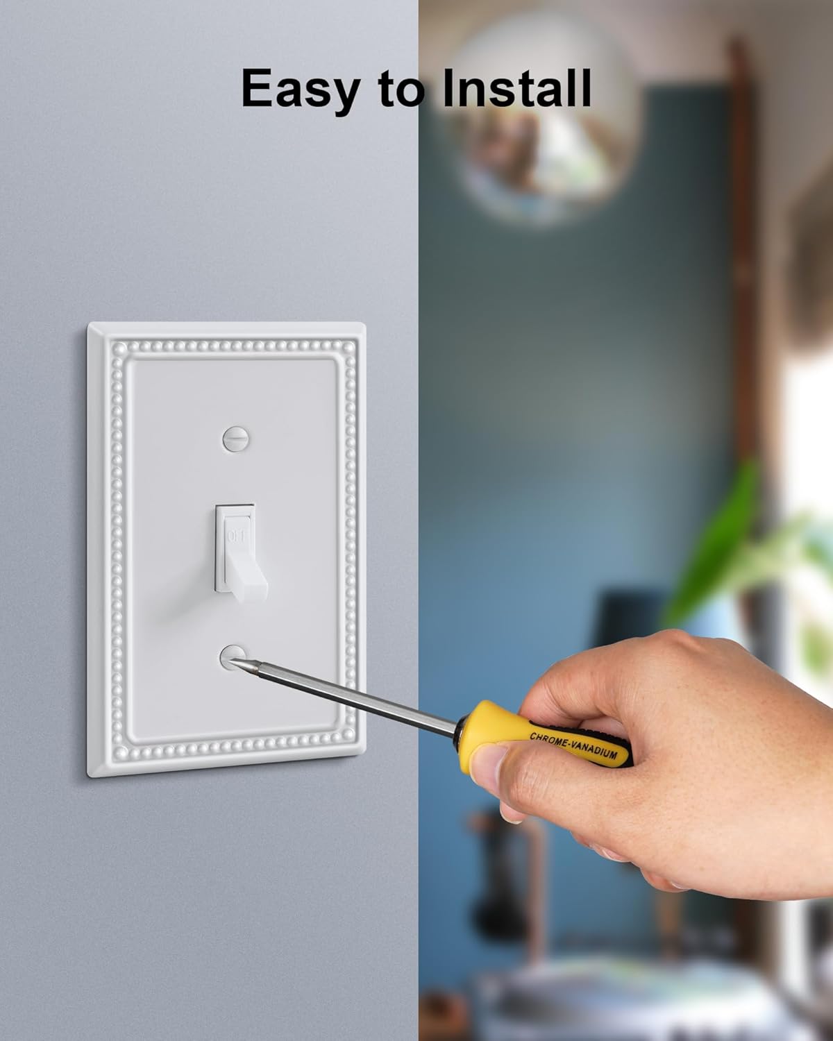 4-Pack Single Toggle Light Switch Cover Plate, Pearls Decorative Switch Plate Covers, Pure White 1 Gang Metal Wall Plate, Corrosion Resistant