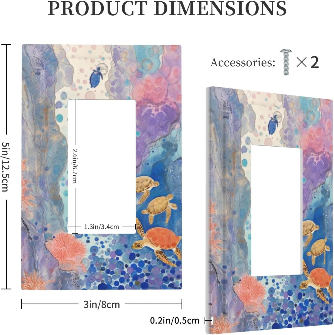 Turtle Coral Fish Watercolor Colorful Underwater World Decorative Outlet Covers 1 Gang Single Rocker Light Switch Cover Plate Wall Plates GFCI Faceplate for Kids Room Home Decor