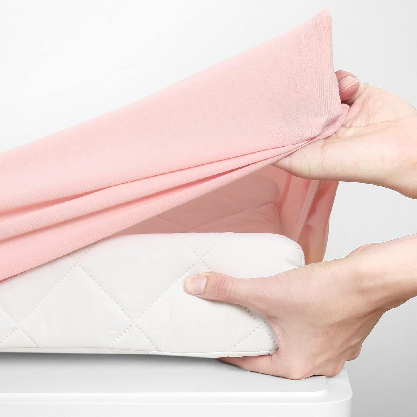 TILLYOU Changing Pad Cover Set in Soft Jersey Material - Fits 32"/34''x16 Contoured Pad for Babies,Peachy Pink & White