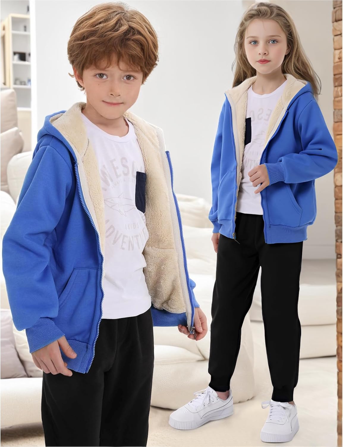 Gihuo Unisex Boy's Girls Winter Warm Sherpa Lined Zip Up Sweatshirt Fleece Jacket Kid's Hoodie Outerwear