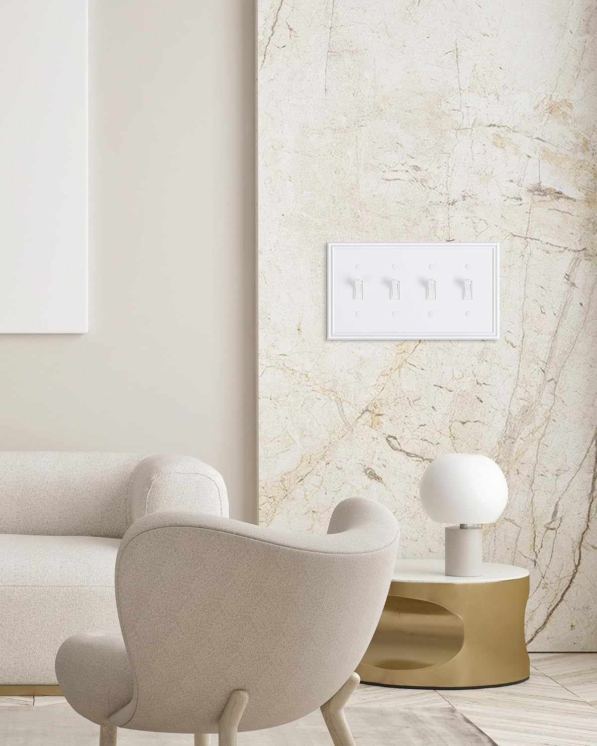 2-Pack Quad Toggle Light Switch Cover Plate, Durable Zinc Alloy Decorative Switch Plate Covers, Pure White 4 Gang Wall Plate for Toggle Light Switch and Rotary Dimmer Switch