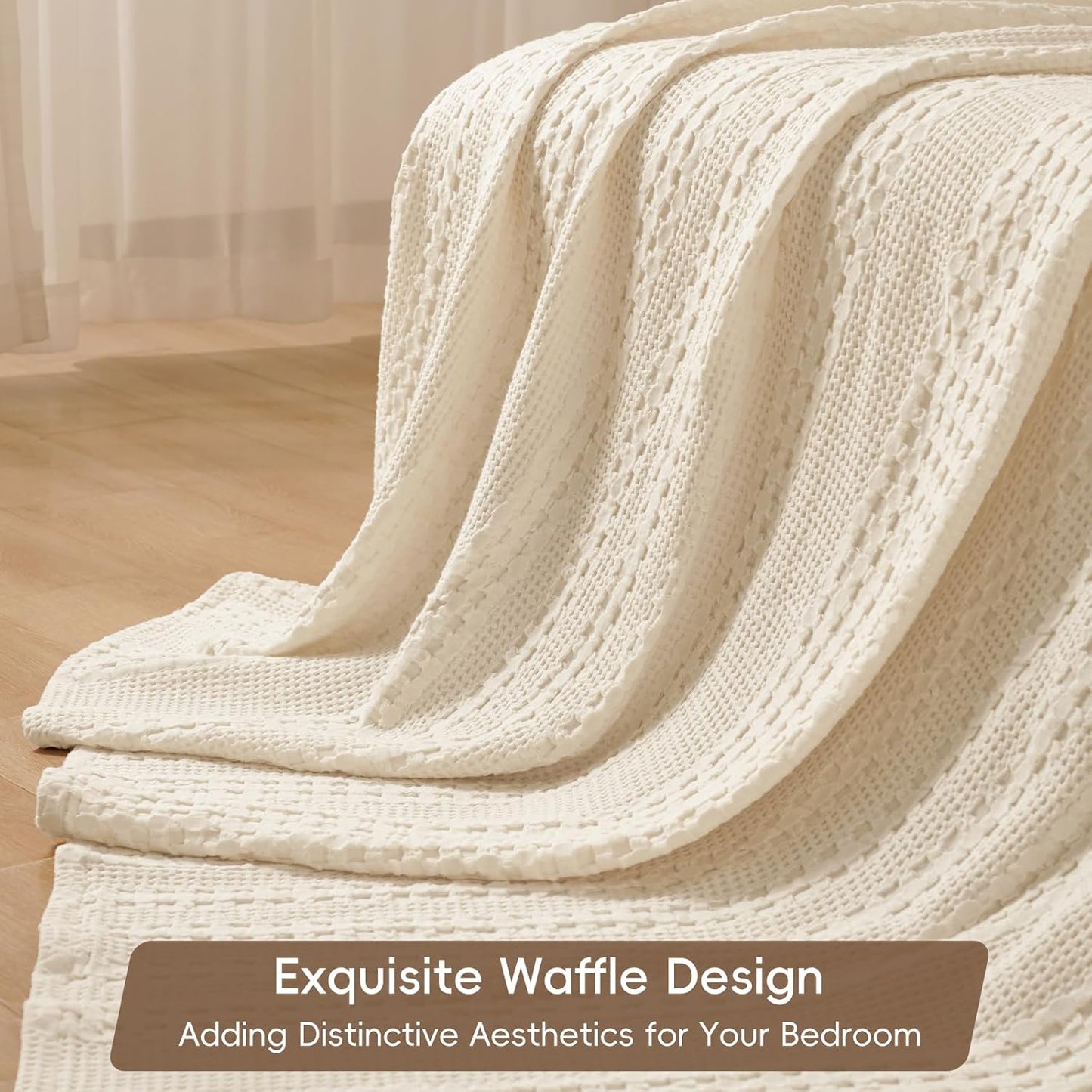 PHF 100% Cotton Waffle Weave Blanket Twin Size, Soft Lightweight Breathable Cozy Summer Blankets for Bed, Luxury Aesthetic Woven Bedding for Home Decor, 66"x90", Undyed