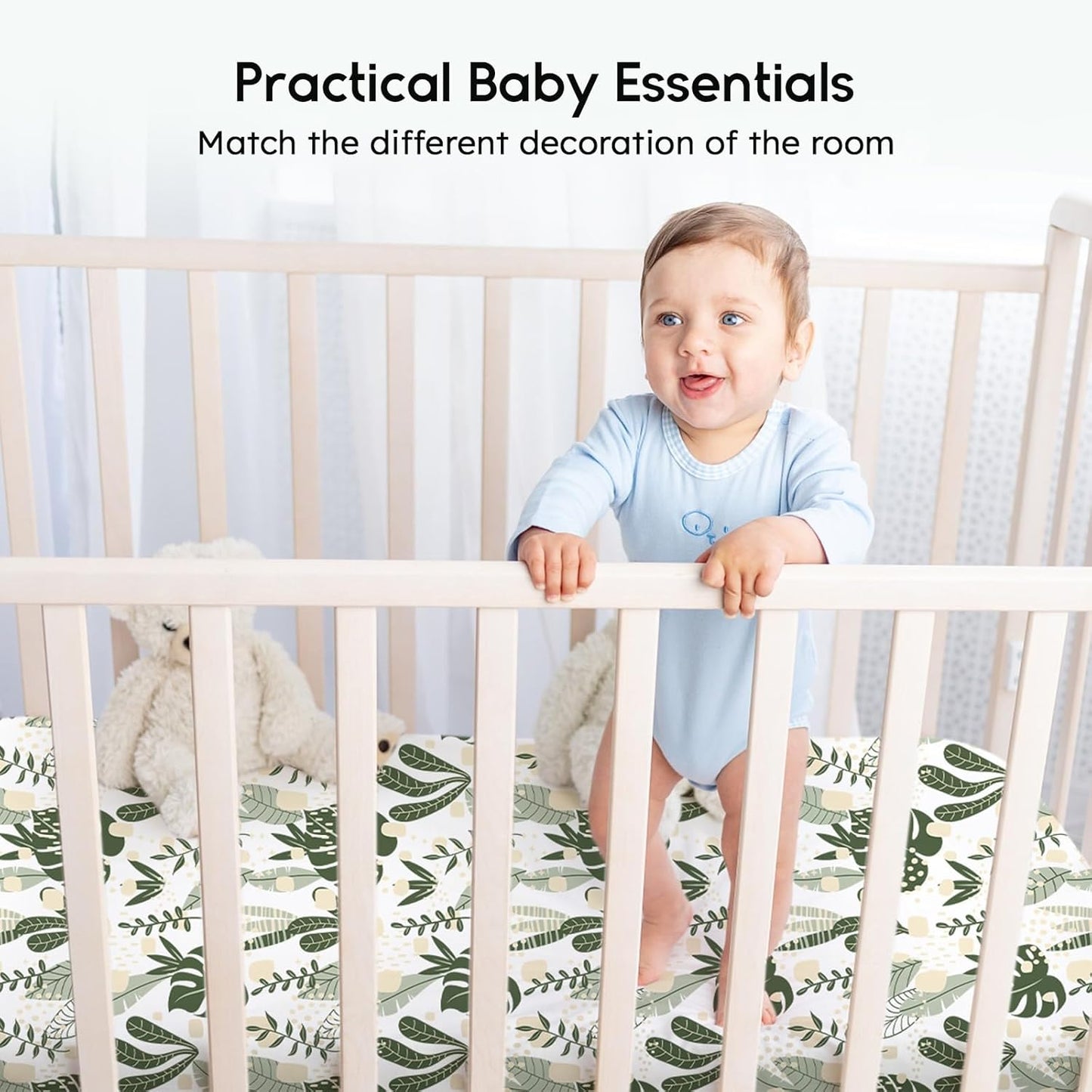 Yoofoss Baby Crib Sheets for Boys Girls, Fitted Crib Sheet 2 Pack for Standard Crib and Toddler Mattress, Super Soft Microfiber Baby Sheet 28x52x8in Green + Banana Leaves