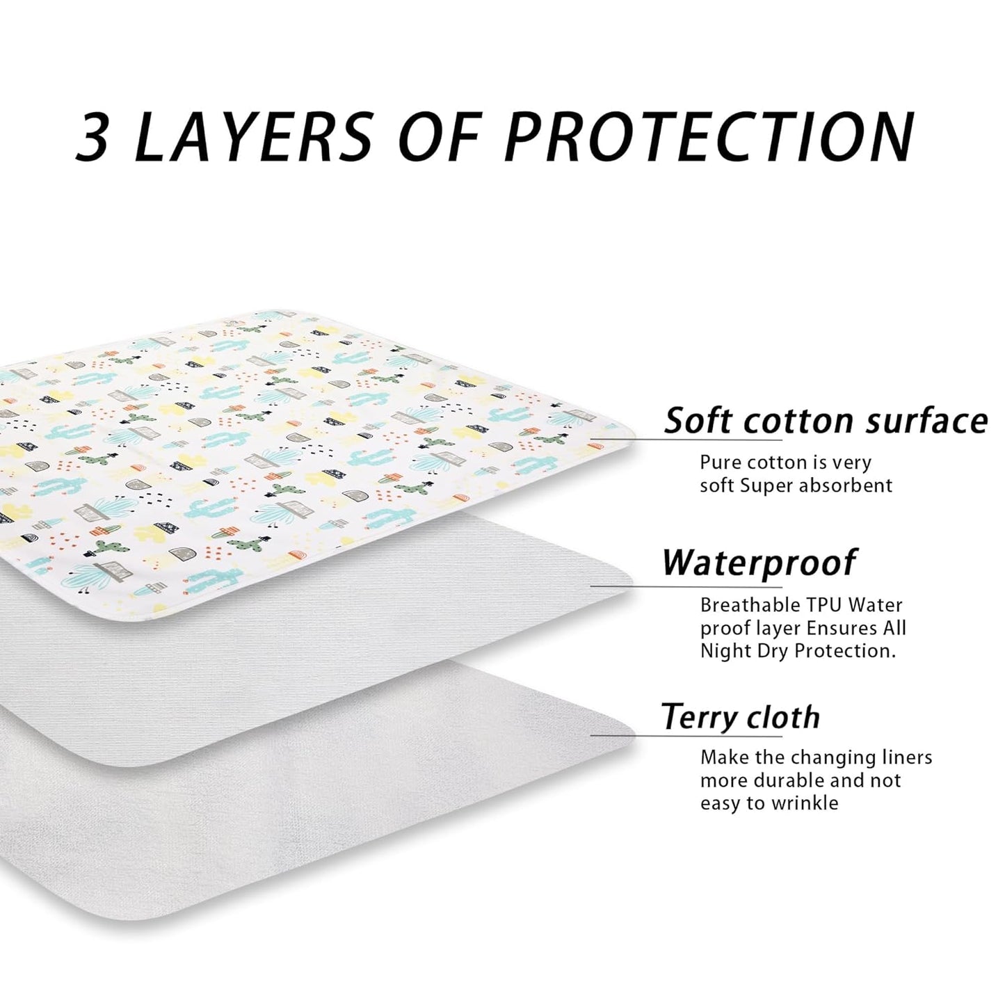 Baby Diaper Changing Pad Liners(22X27.5 inches) Soft Cotton Waterproof Changing Mat for Baby Underpads Mattress Mat Sheet Protector Portable Reusable Urine Pads for Travel Gear Pack of 3
