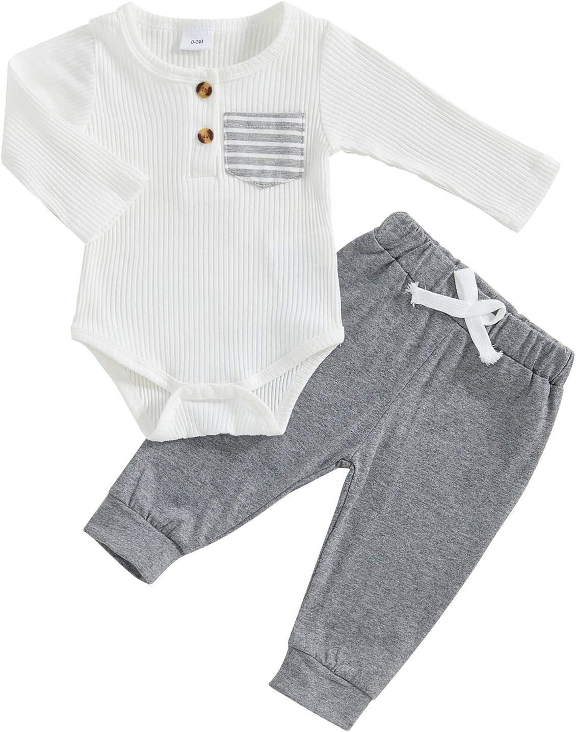 fhutpw Baby Boy Clothes 3 6 12 18 Months Ribbed Knitted Long Sleeve Romper and Pants Sets Newborn Fall Splicing Color Outfits