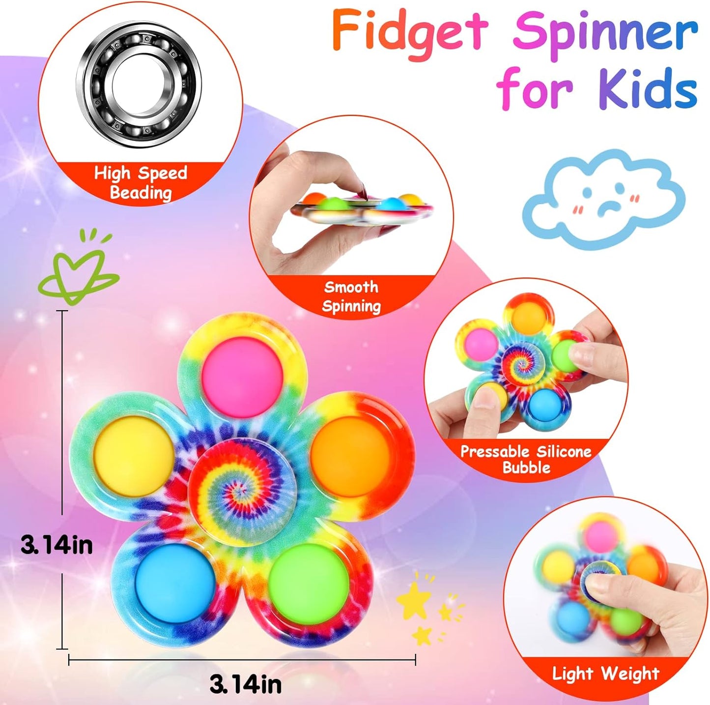 Gigilli 48 Pack Party Favors Fidget Spinners for Kids 4-8 8-12, Goodie Bags Stuffers for Kids 3-5, Pop Mini Fidget Toys Bulk Classroom Prizes for Girls Boys, Toddler Birthday Party Return Gifts