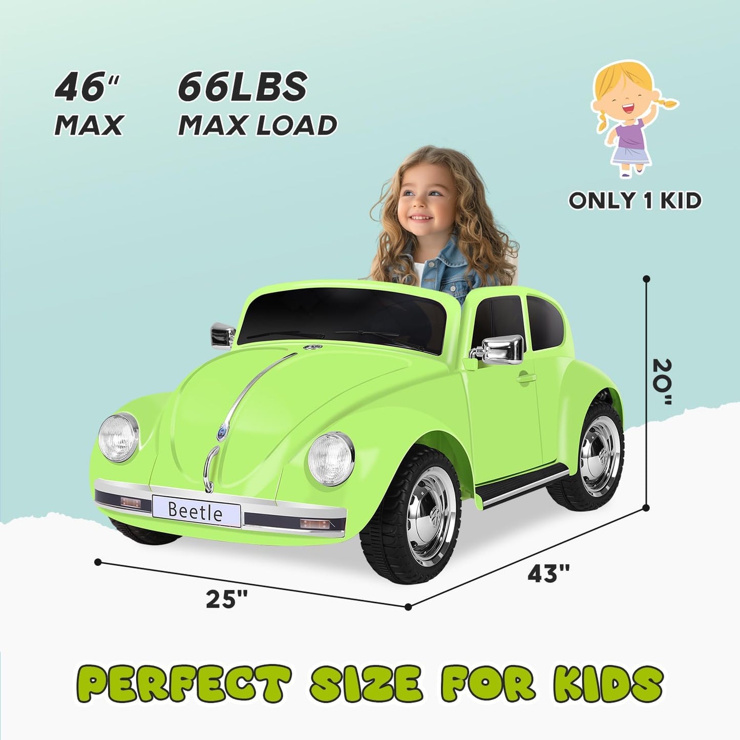 12V Kids Electric Car, Power Wheels with Remote Control, Ride on Car Toys with LED Light, 3 Speeds, Music, Green