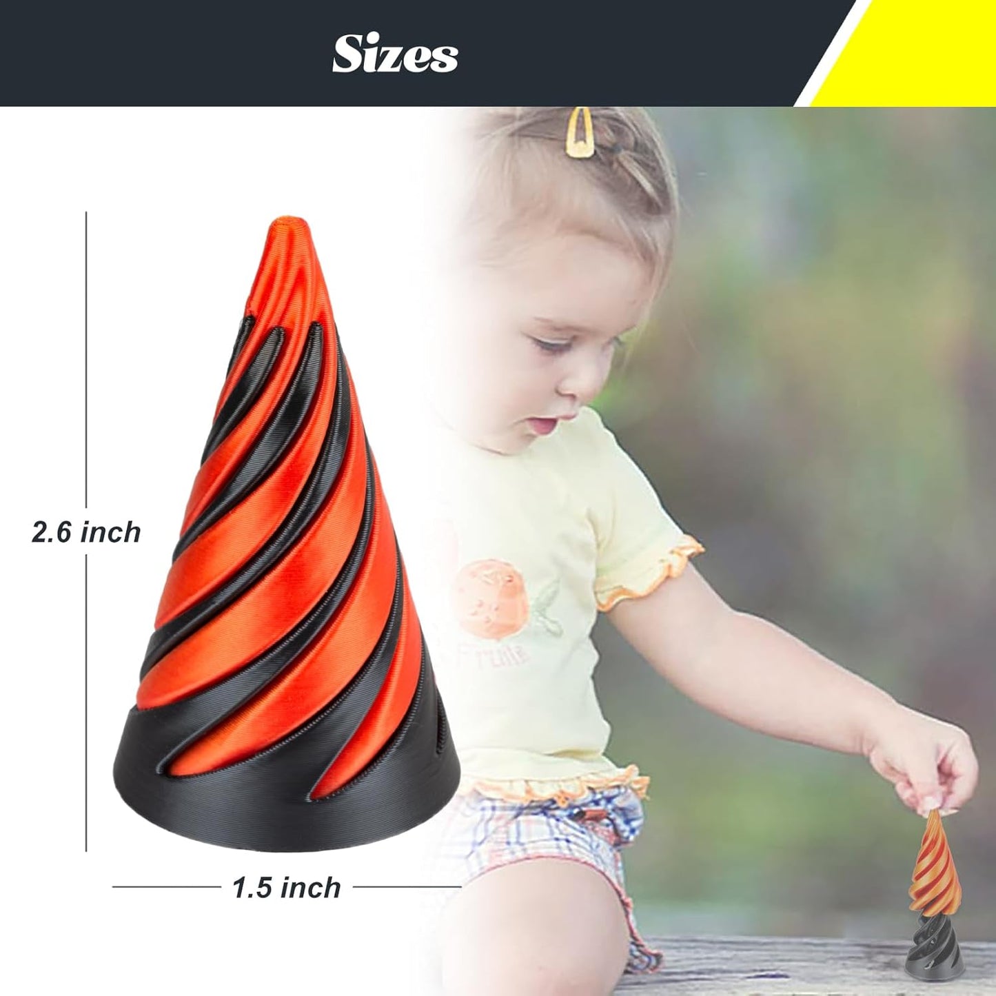 Impossible Pyramid Passthrough Sculpture 3D Printed Spiral Cone Toy Spiral Cone Fidget Toy Pass Through Pyramid Fidget Toy Stress Relief Desk Toy Pyramid Model Relax Anxiety Toy Children Adult Black