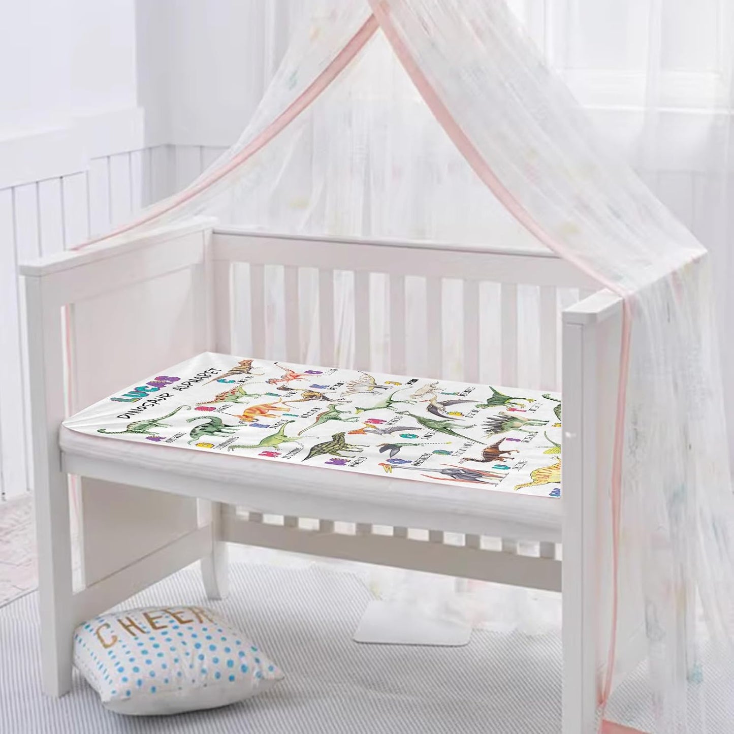 Personalized Dinasour Name Baby Blanket, Custom Cute Alphabet Name Blanket Toddler Boy Soft Flannne Swaddling Blankets Customized Monogram Memorial Gift from Nana for Infant Newborn Shower